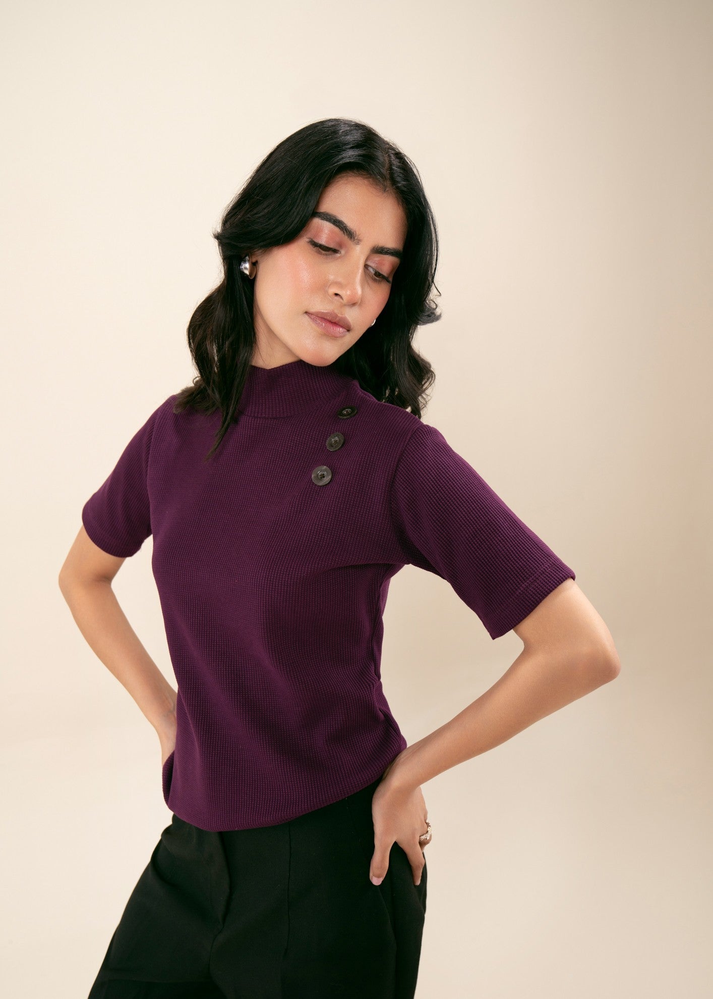 cotton viscose Turtle Neck in Burgundy