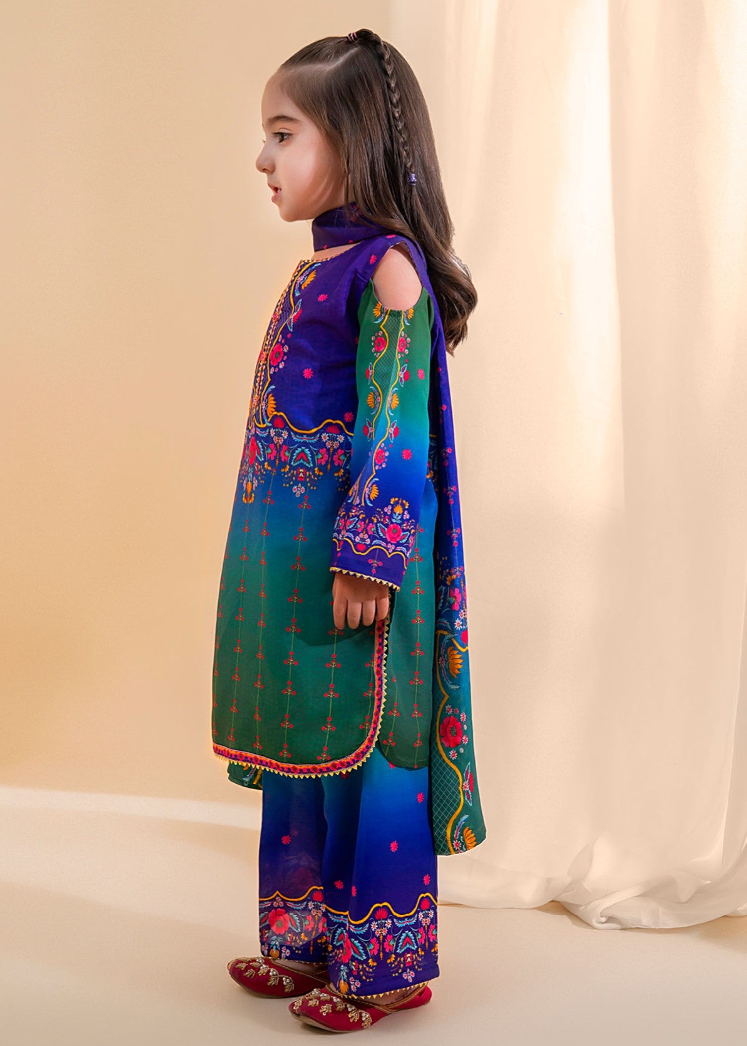 poly lawn Kurta Set in Blue, green