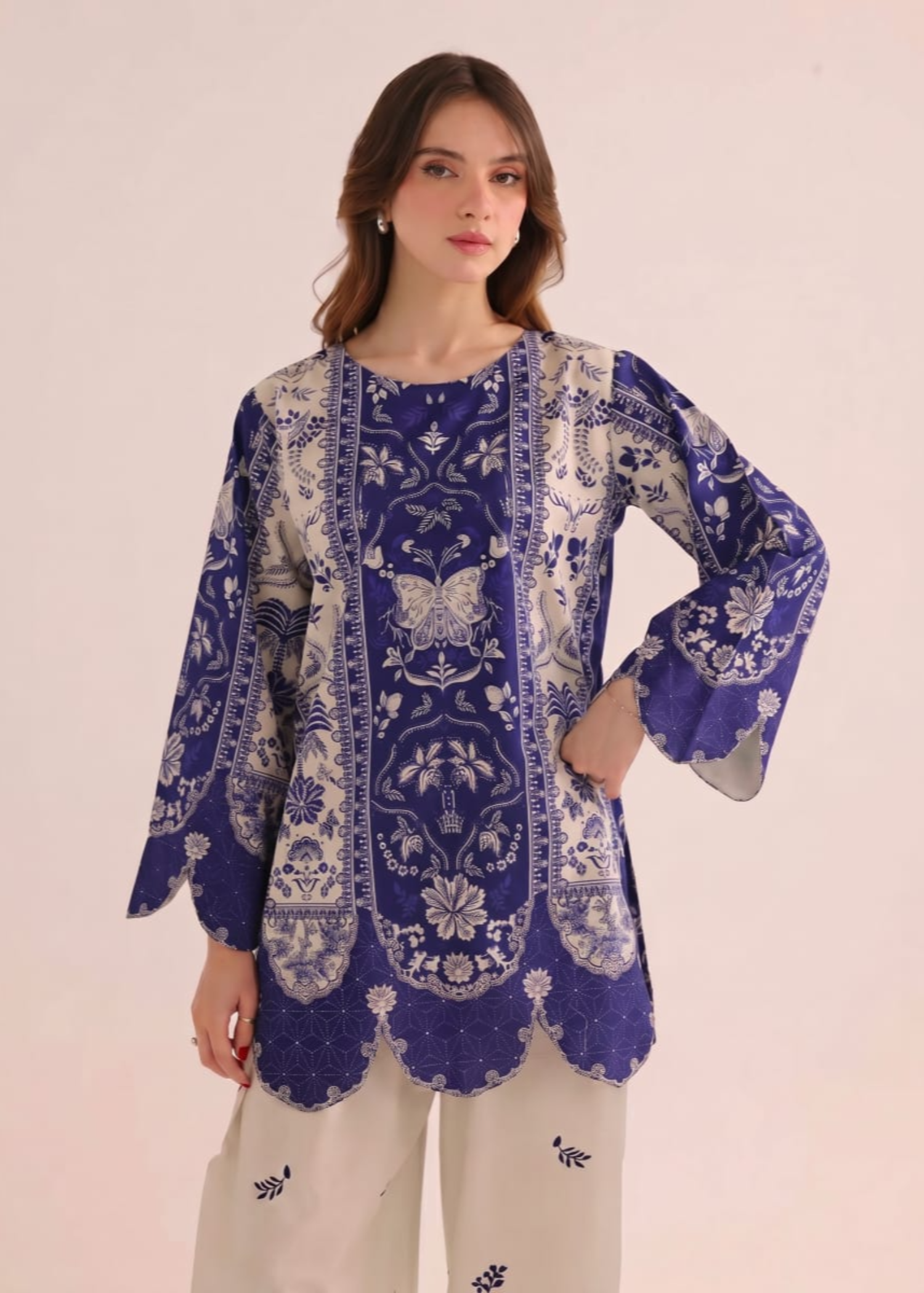 poly lawn Kurta Set in Navy blue