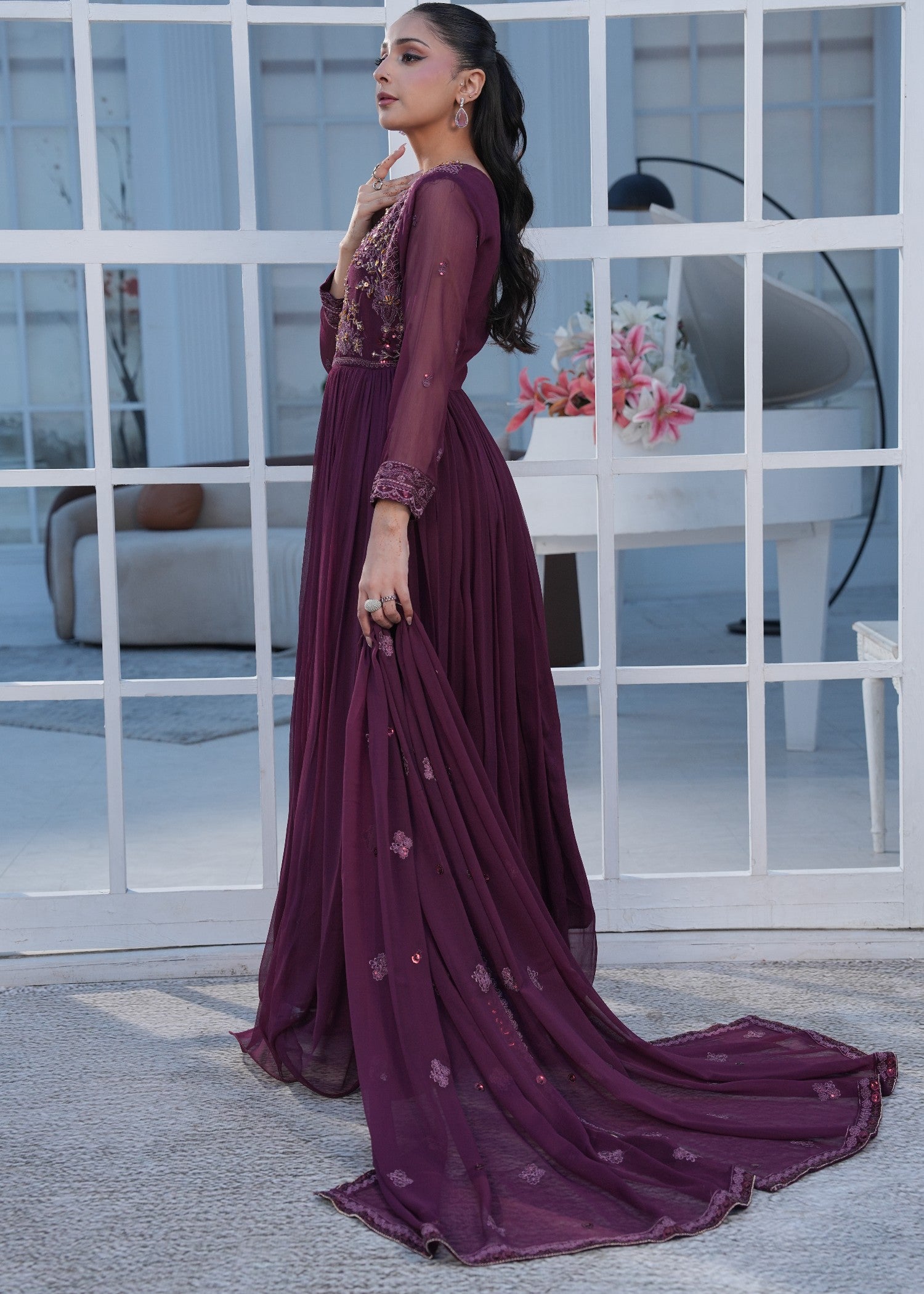 crinkle chiffon Maxi in Purple