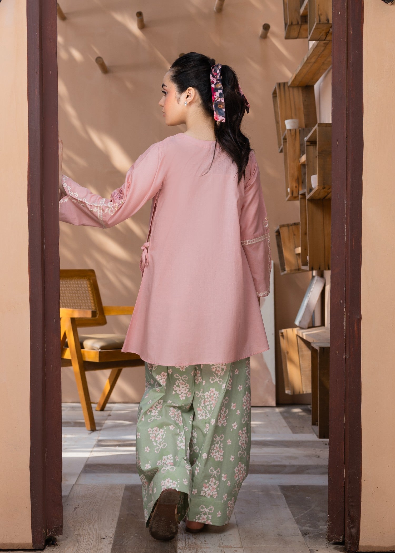 lawn cotton Short Frock in Baby pink