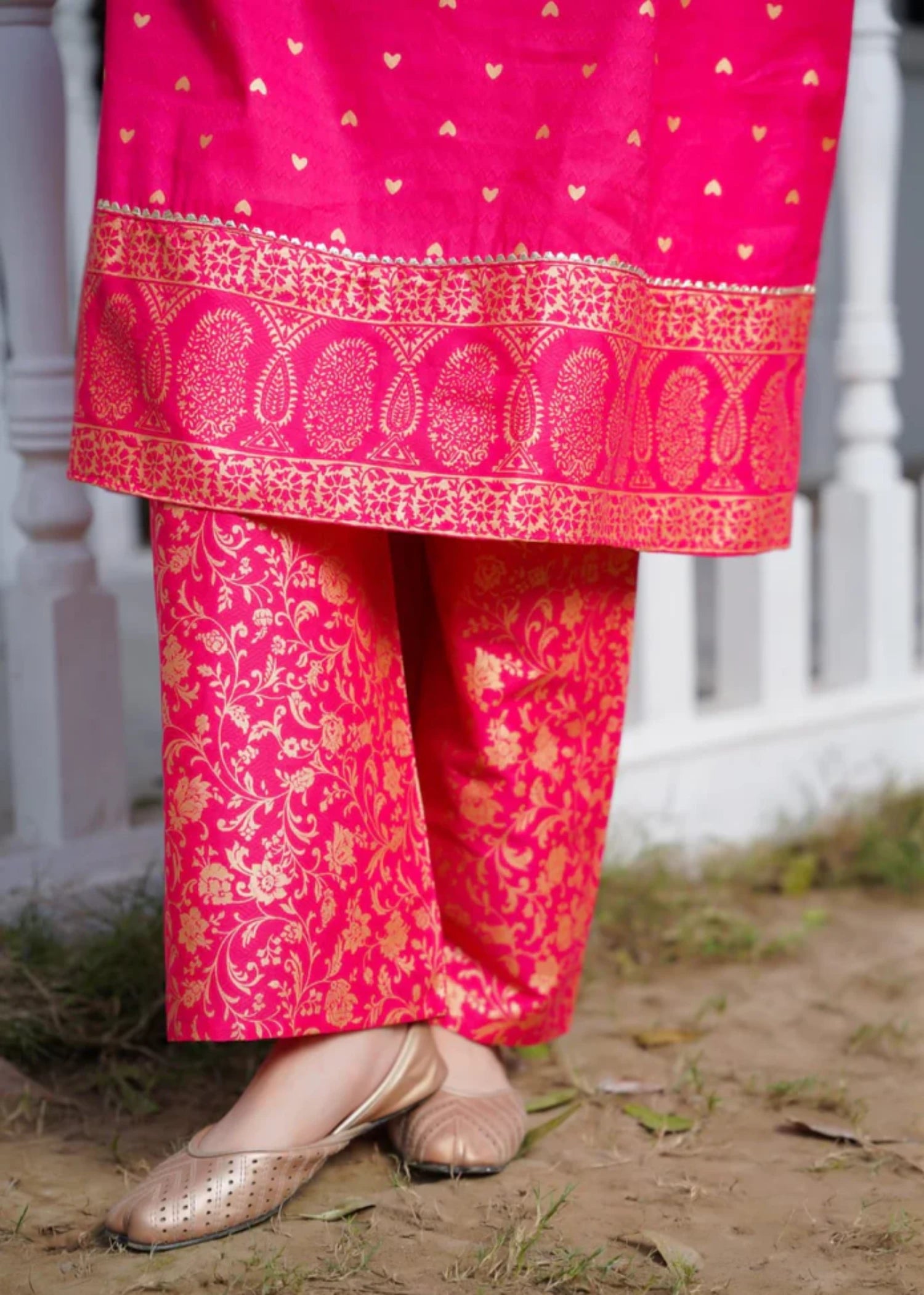 lawn Kurta Set in Shocking pink, orange