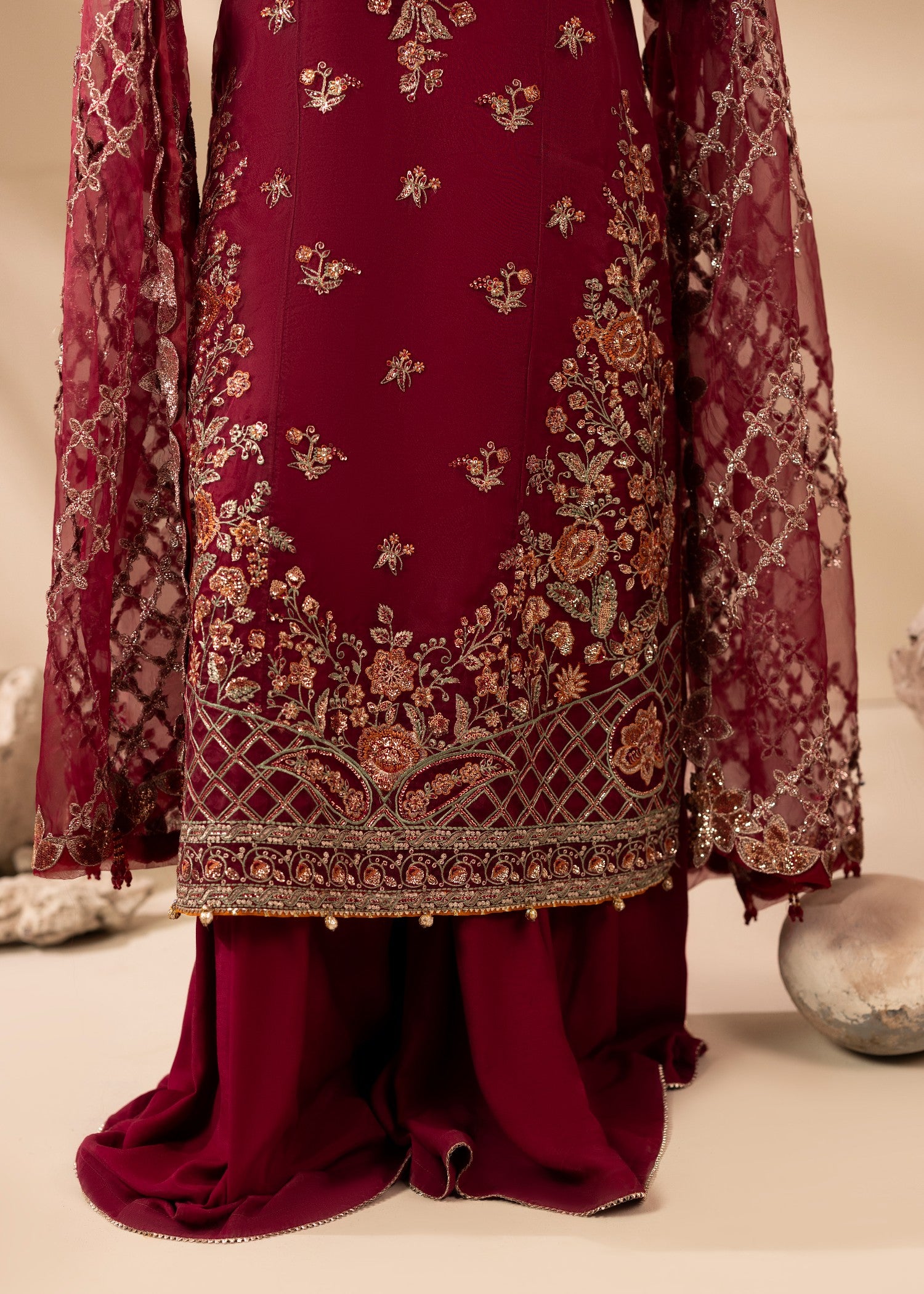 organza Sharara in Maroon