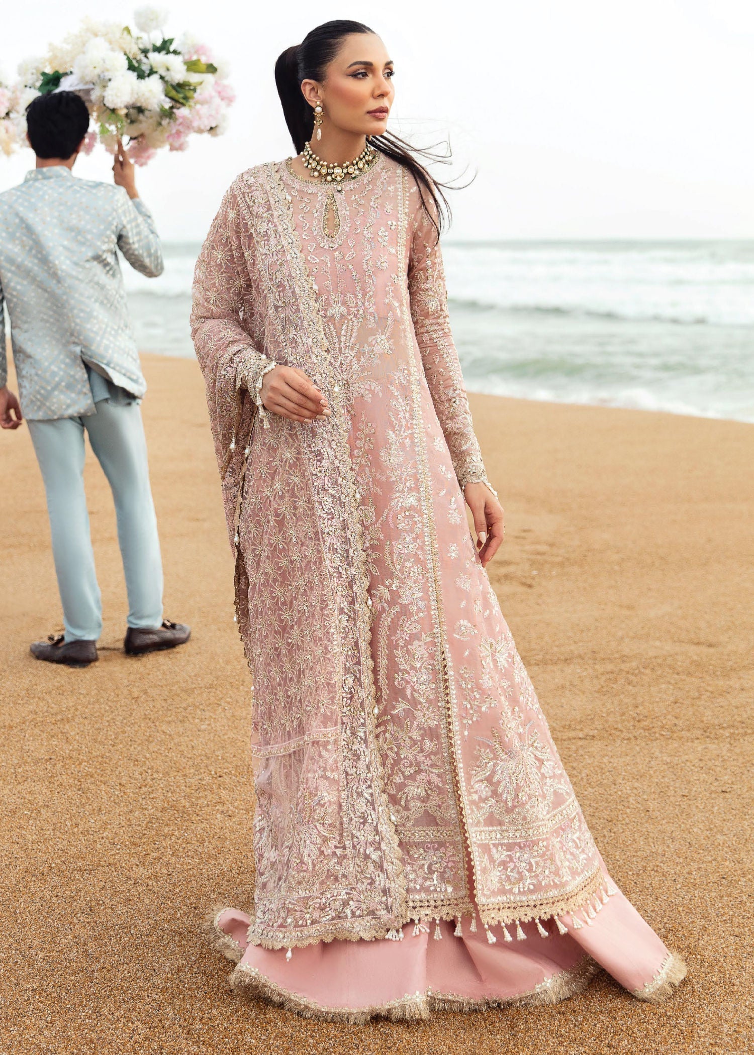 tissue Kurta Set in Pink