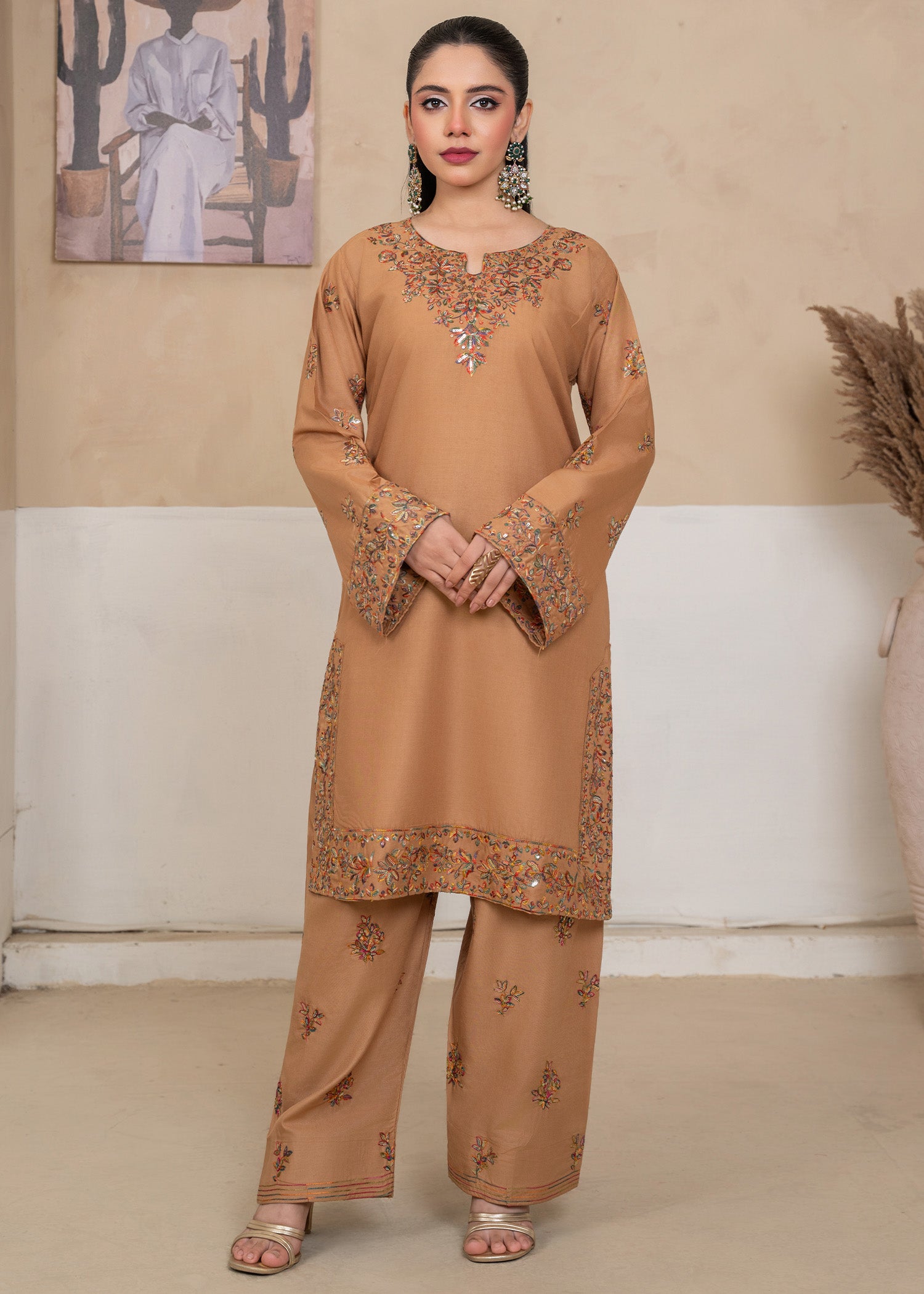 linen Kurta Set in Earth brown