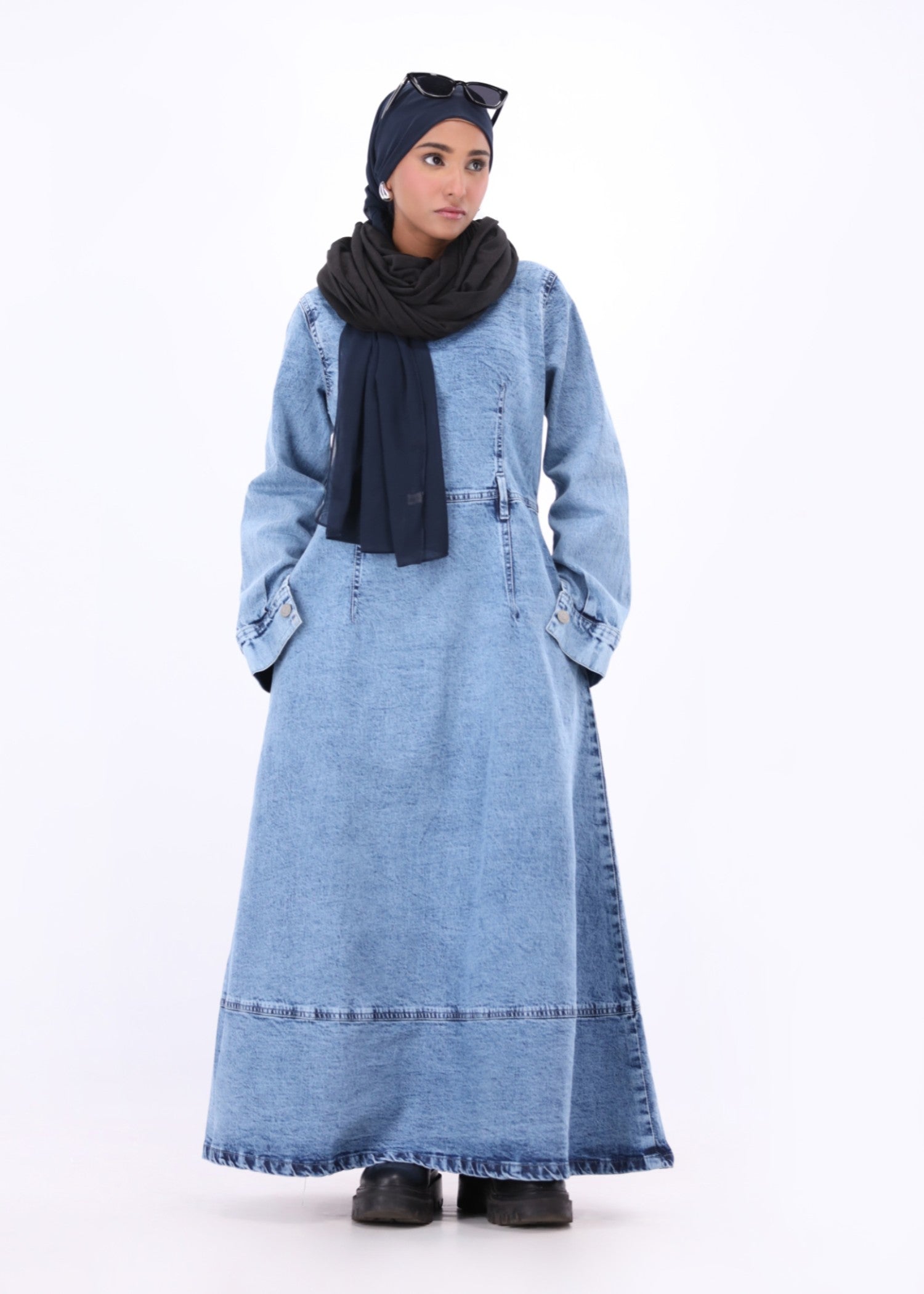 acid-wash denim Dress in Light blue