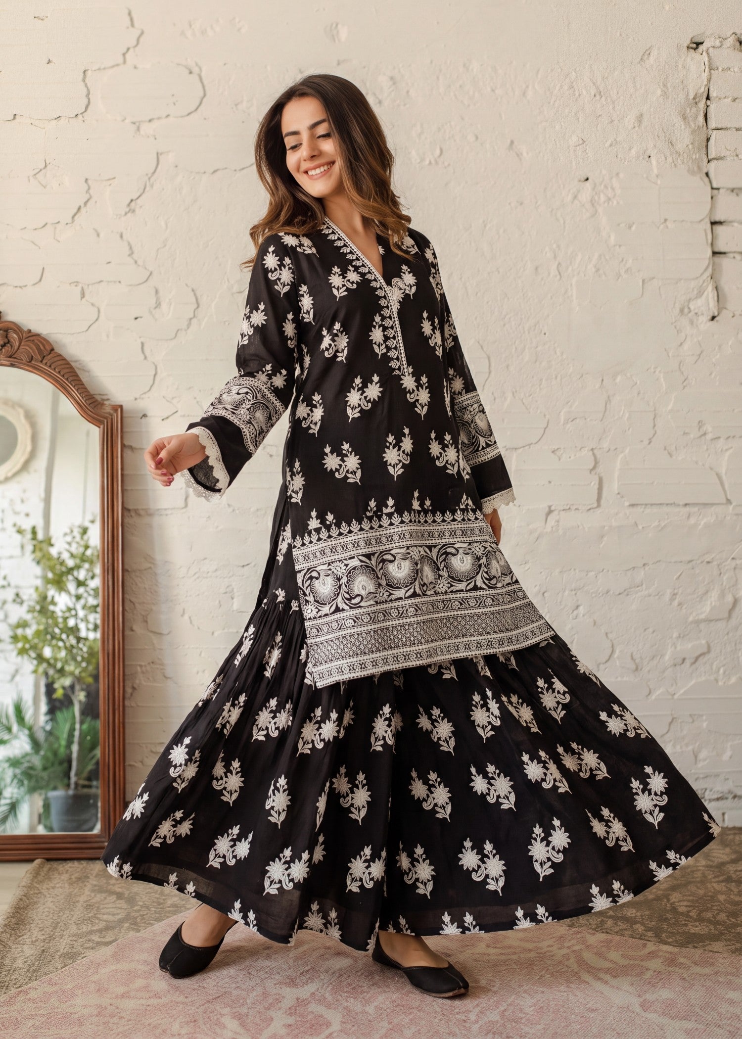 lawn Sharara in Black