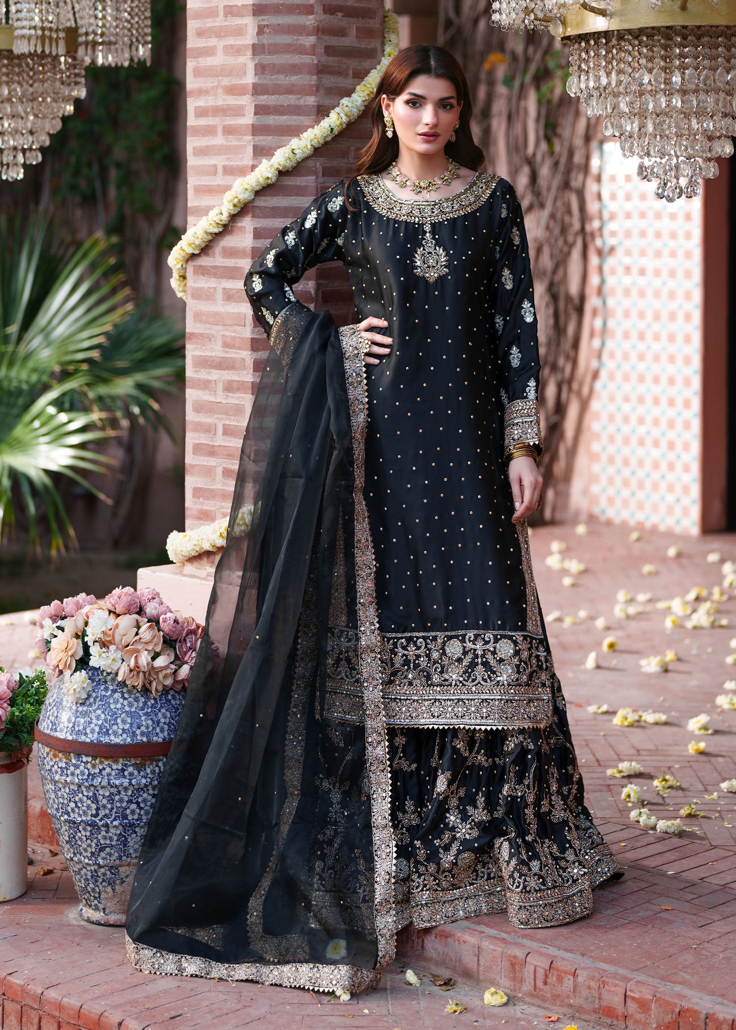 silk Lehenga in Black