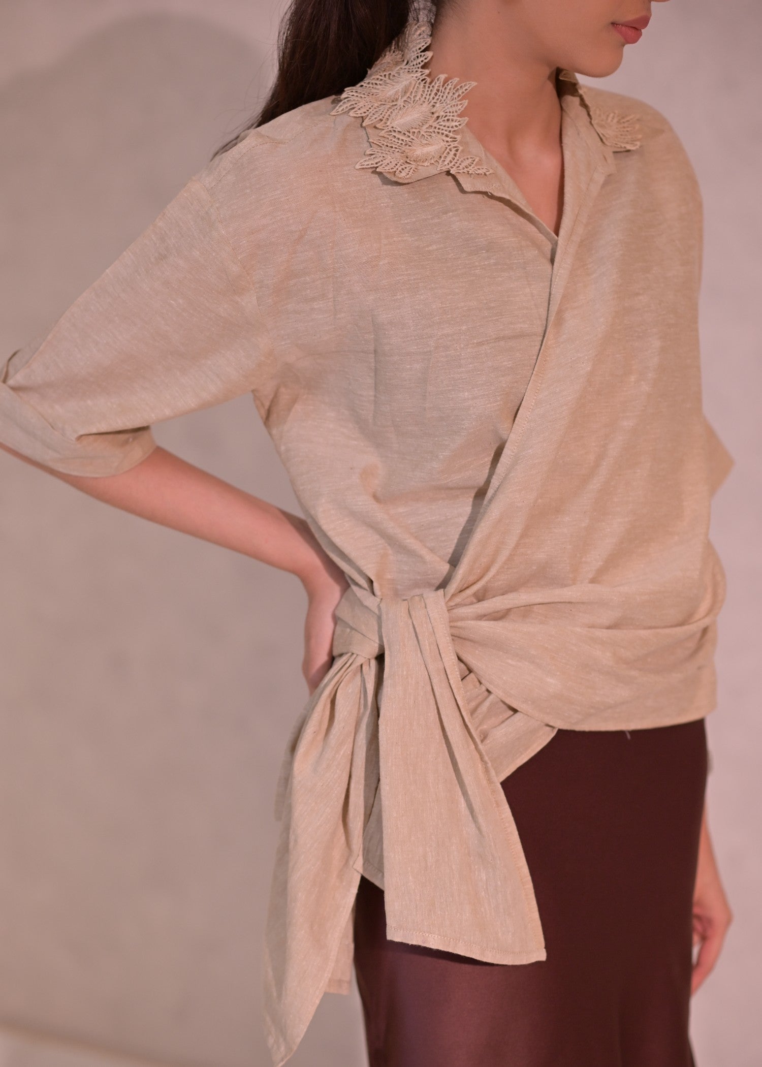 cotton linen Top in Wheat