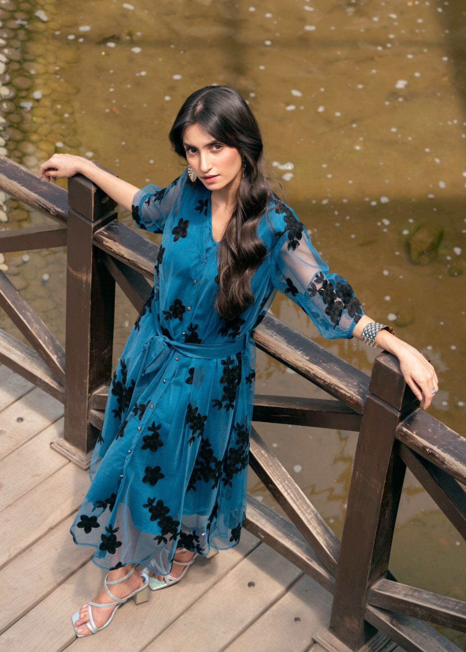 polyester net Dress in Sea green