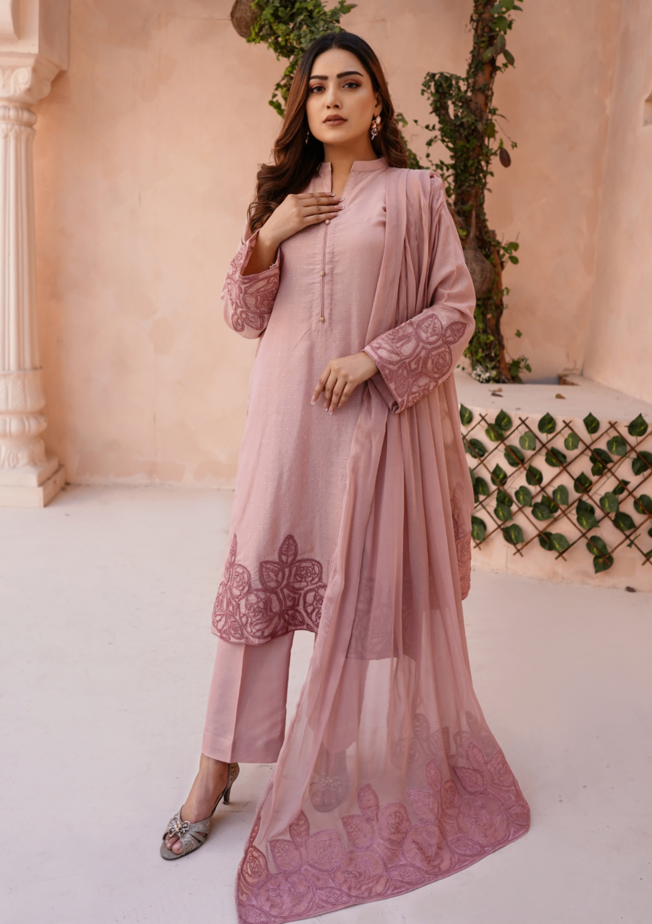 masuri Kurta Set in Tea rose pink
