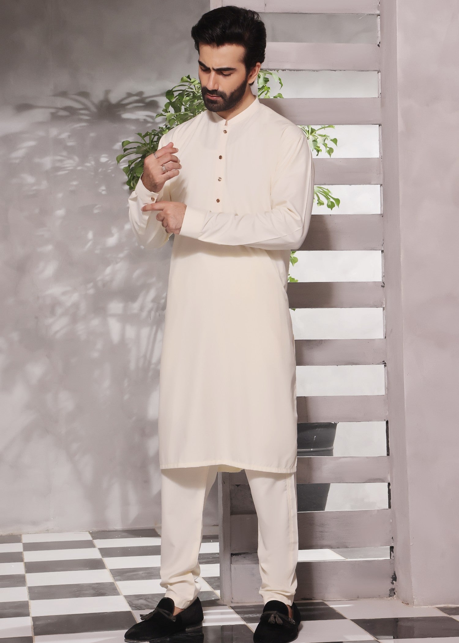 jamawar Waistcoat in Cream