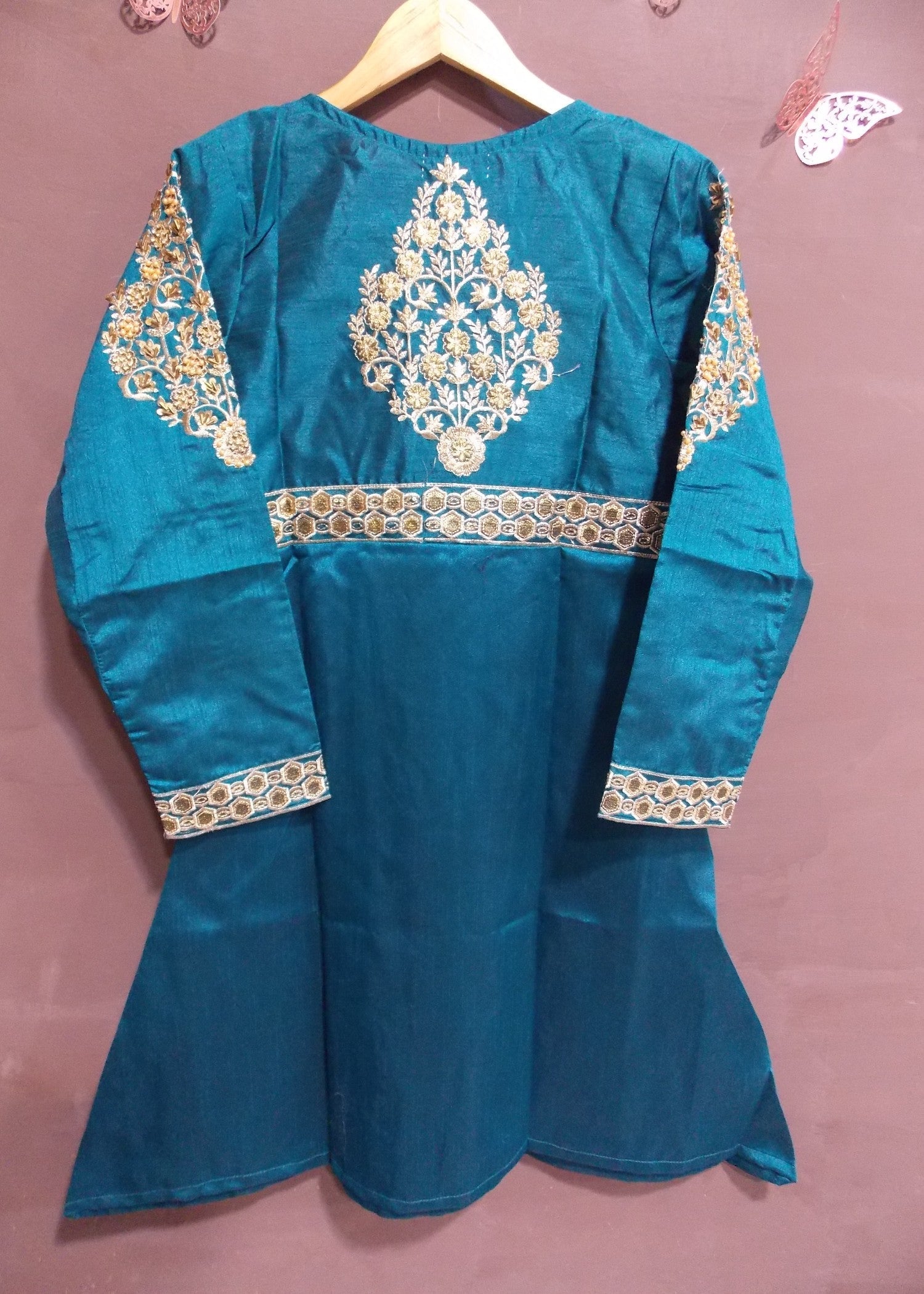 raw silk Short Frock in Sapphire blue