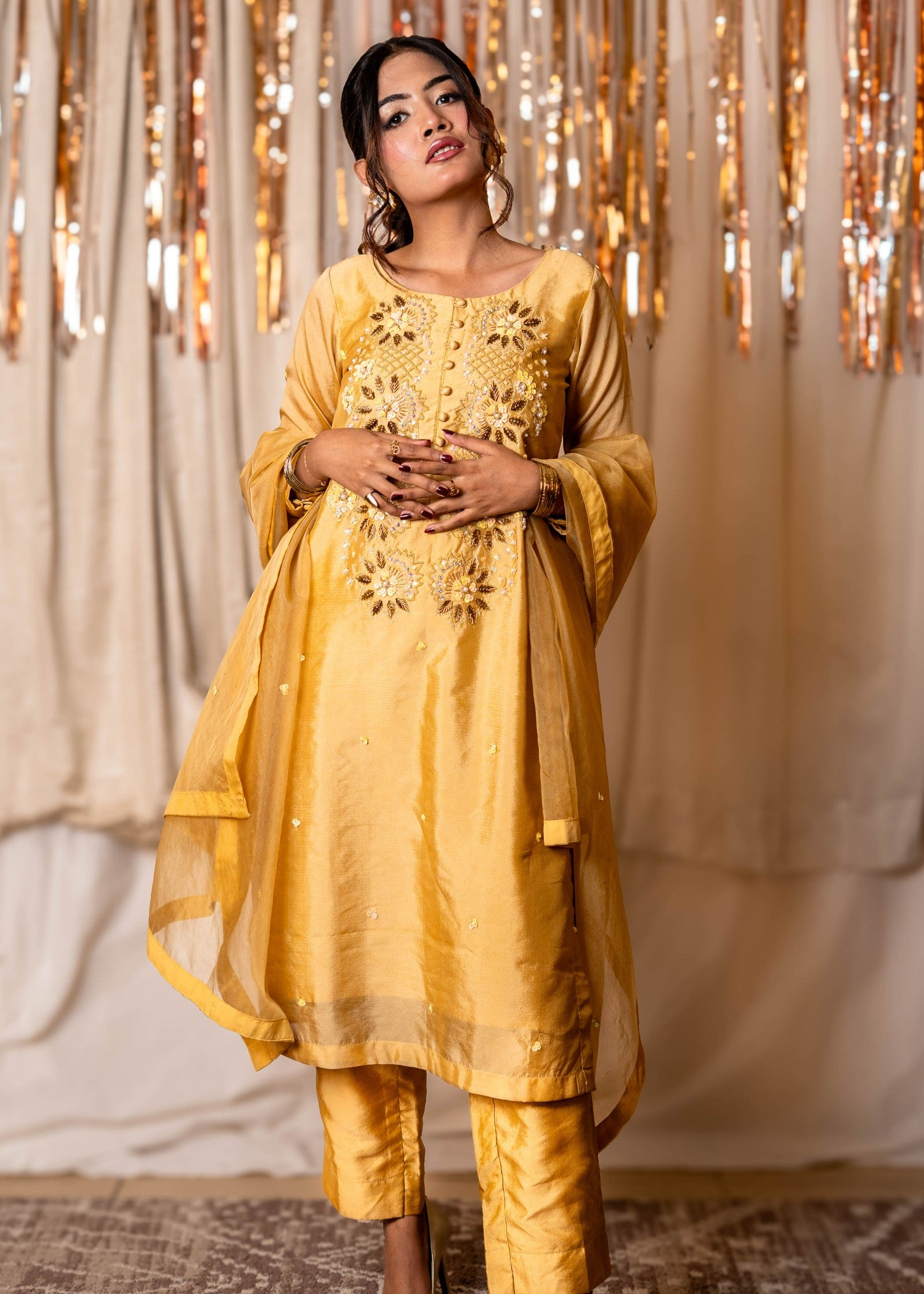 silk Kurta Set in Mellow yellow