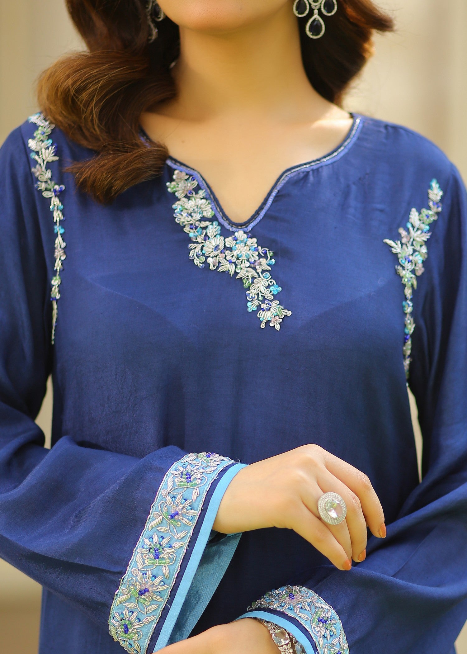 silk Kurta Set in Midnight blue