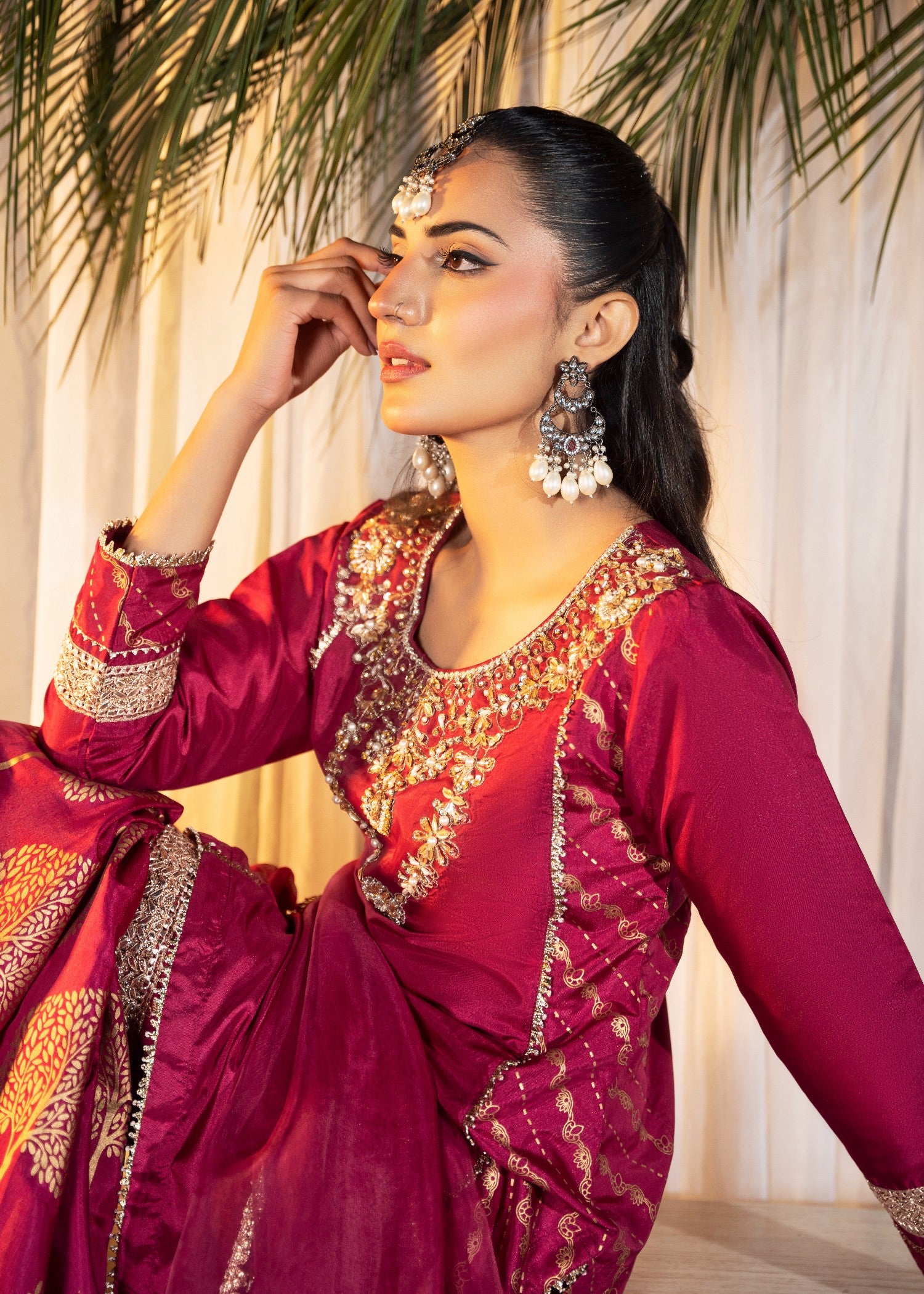 silk Gharara in Shocking pink