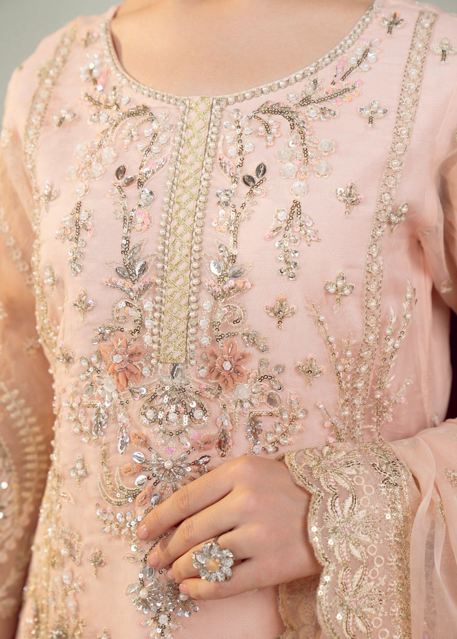organza Unstitched in Baby pink