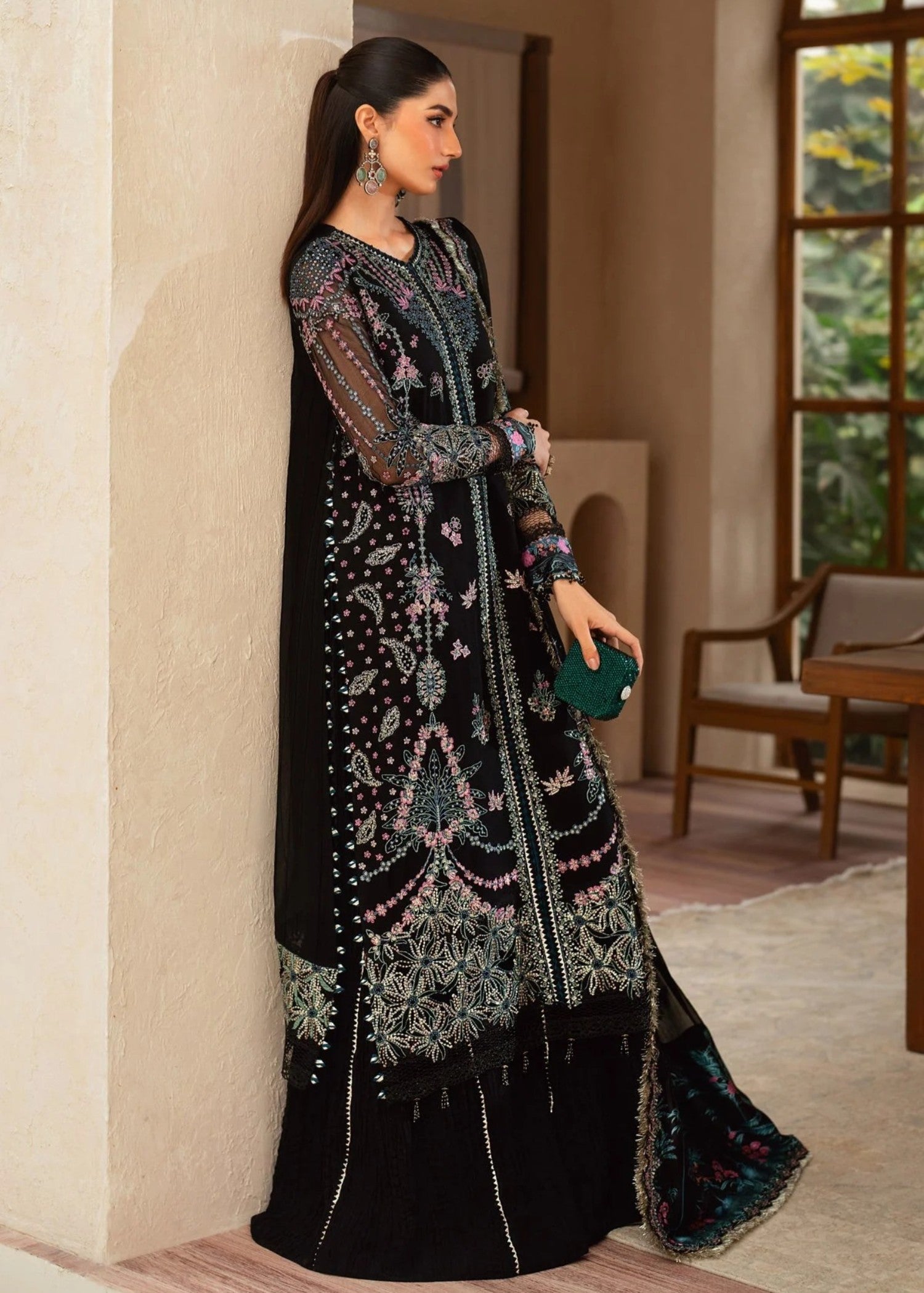chiffon Lehenga in Black