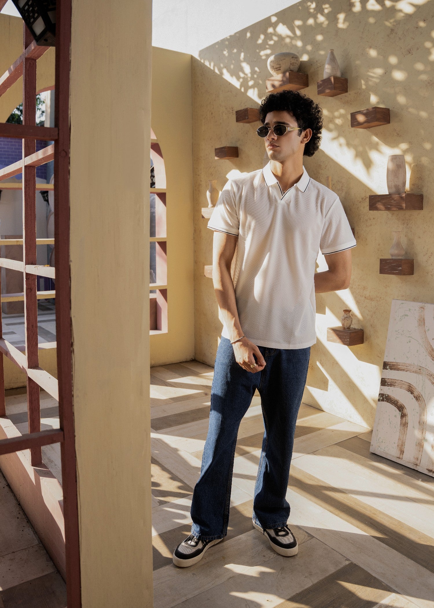 jersey knit Polo Shirt in Ivory, off-white, white