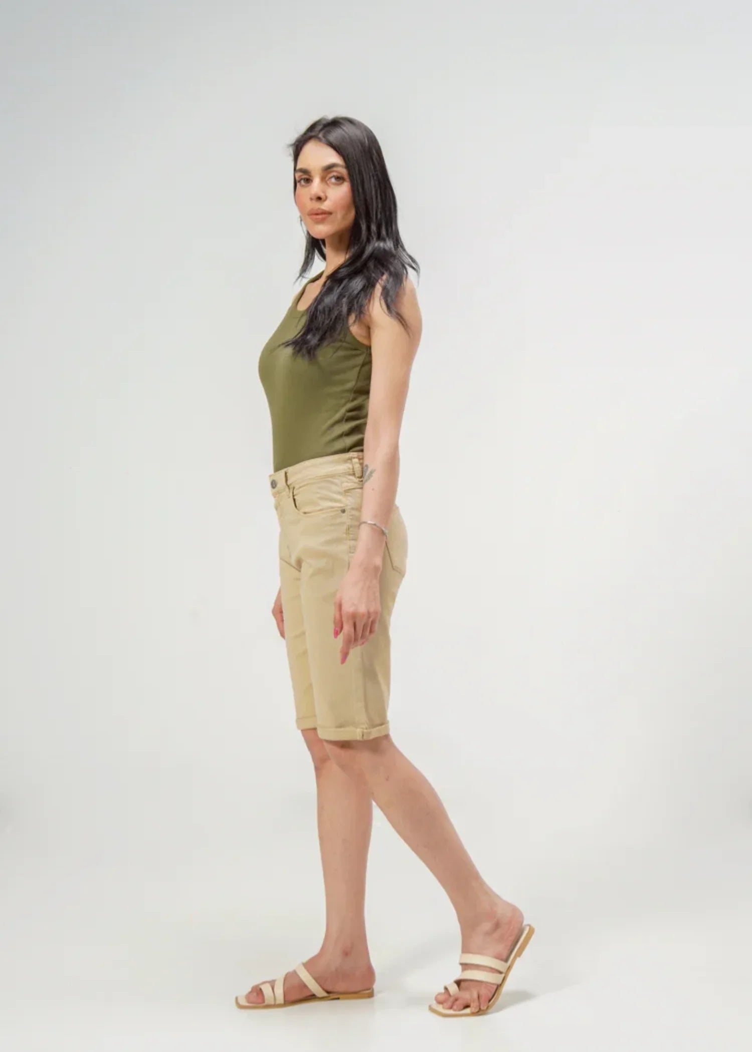 twill cotton Shorts in Beige
