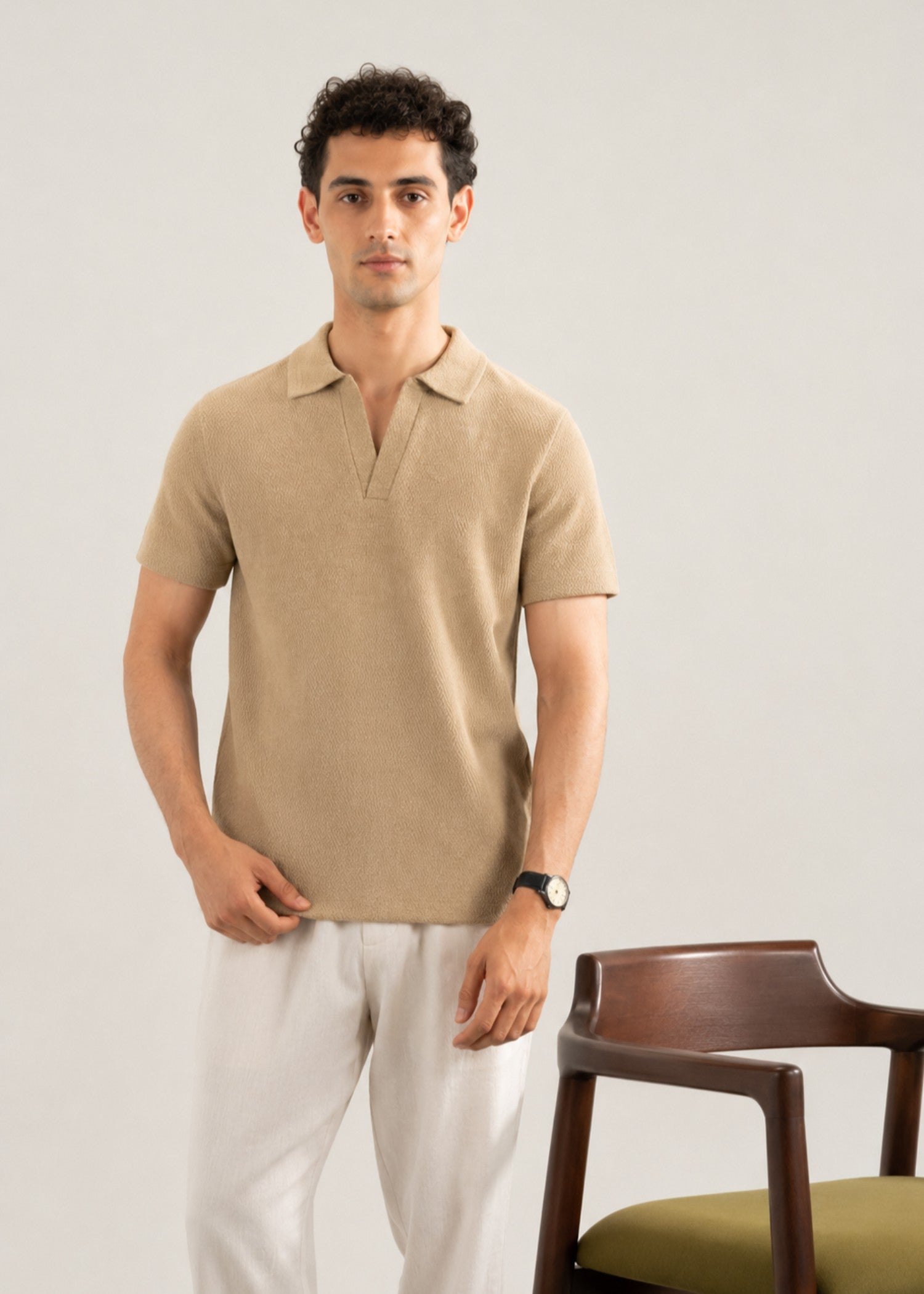 cotton Polo Shirt in Sand brown
