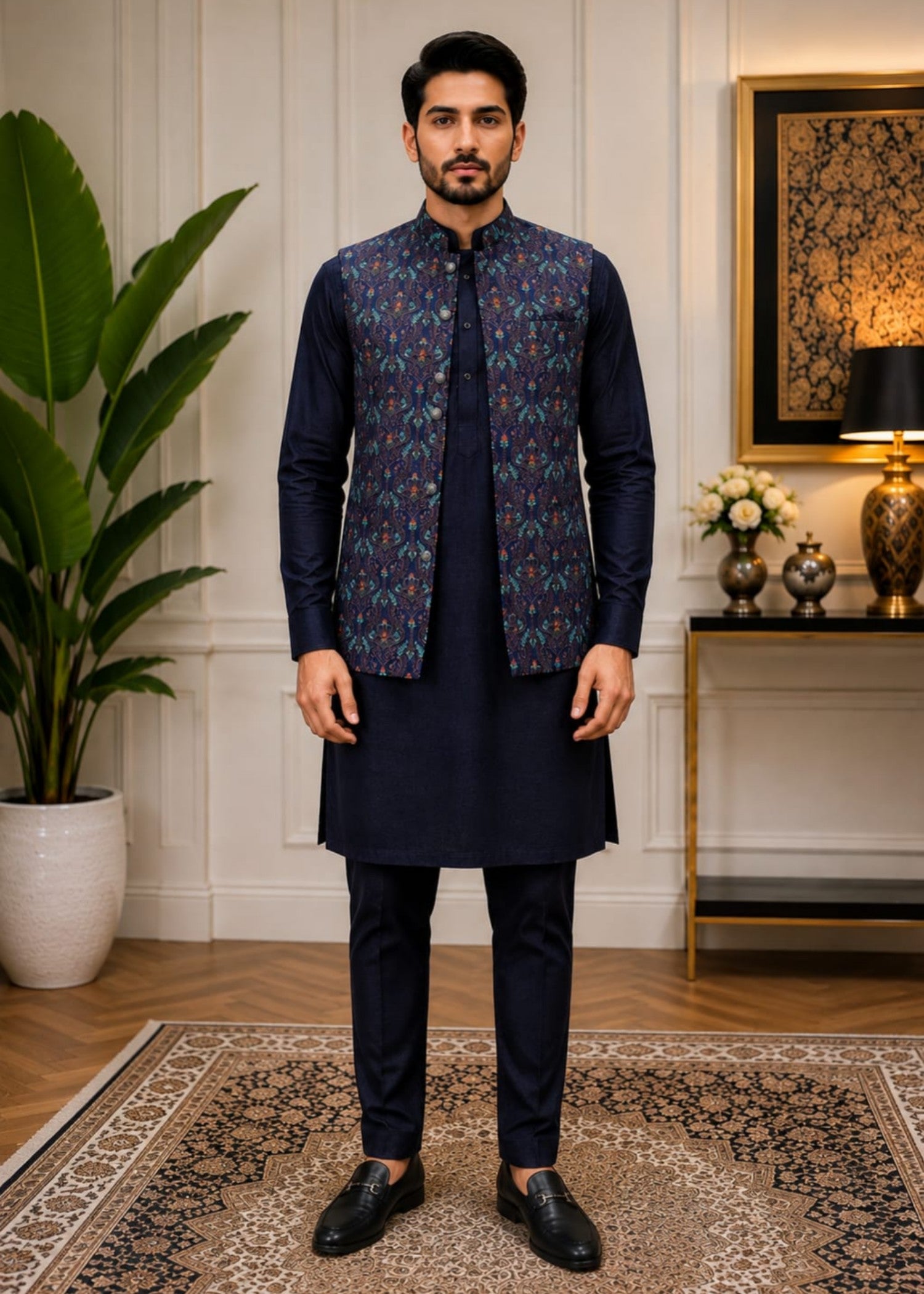 raw silk Waistcoat in Dark blue