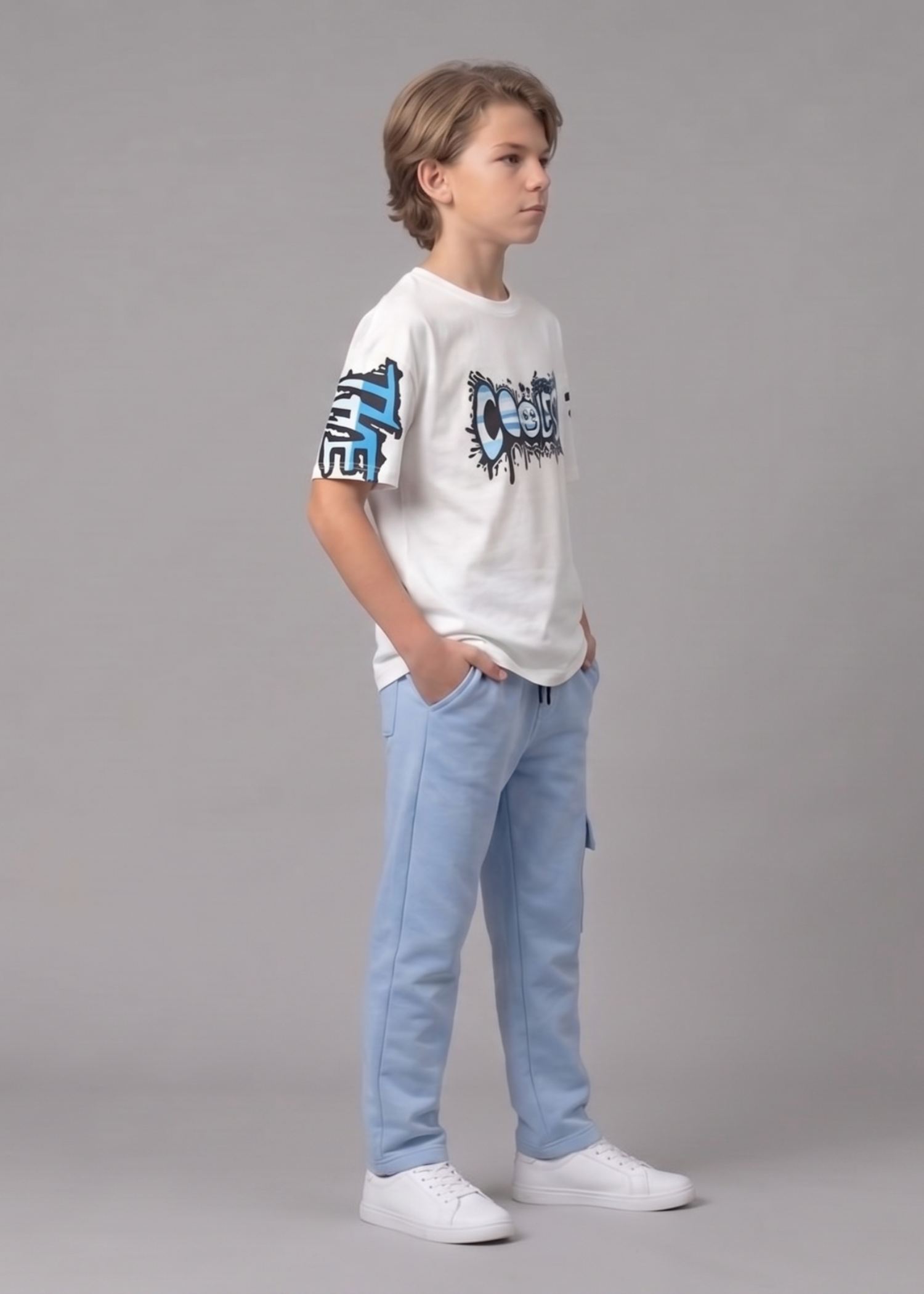 interlock knit Tracksuit in Sky blue, white