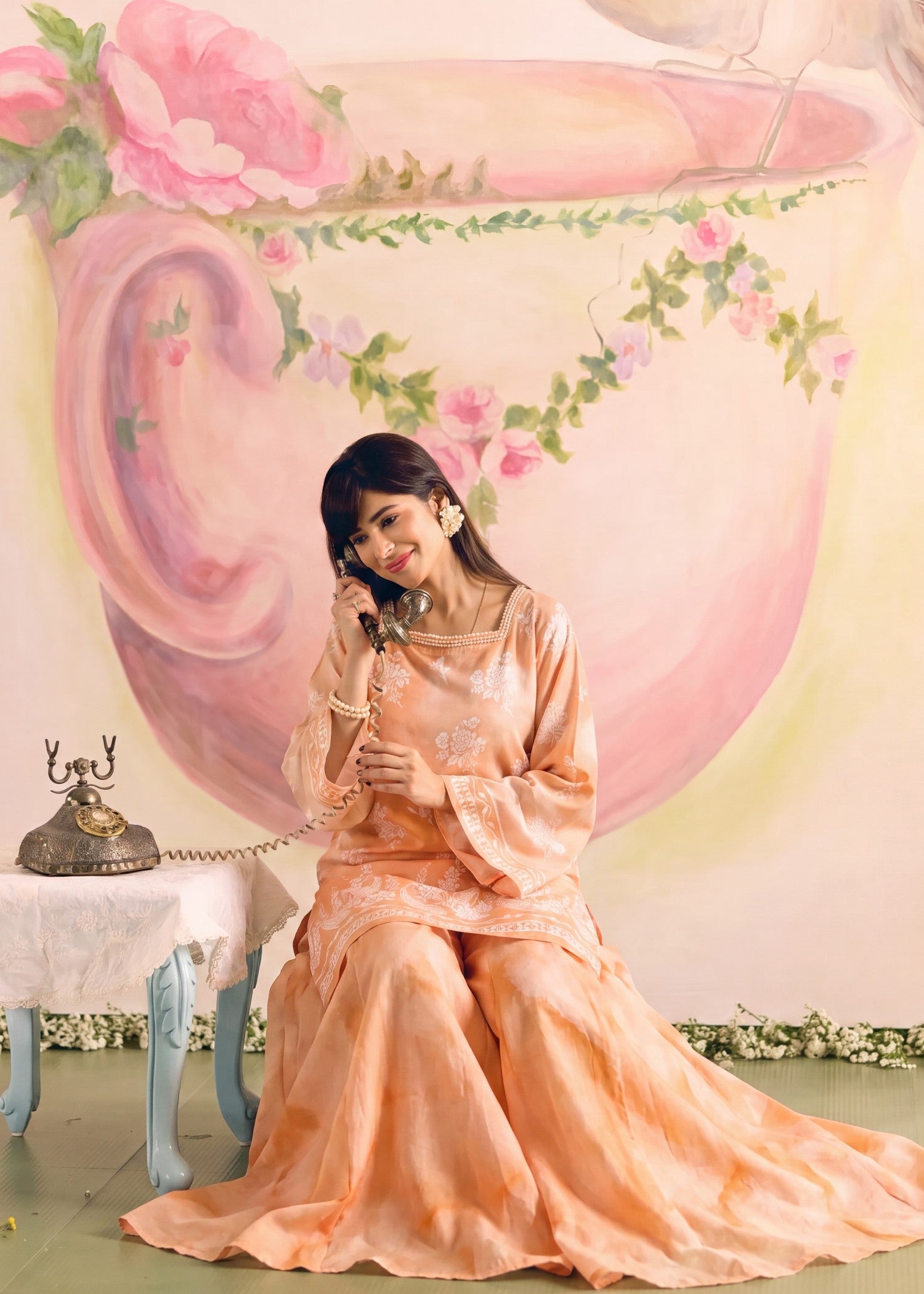 lawn Sharara in Peach orange