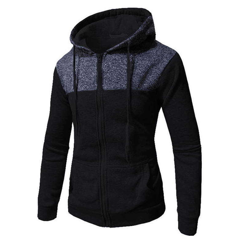 Hooded Color Block Casual Sweater Men'S Jacket Cardigan