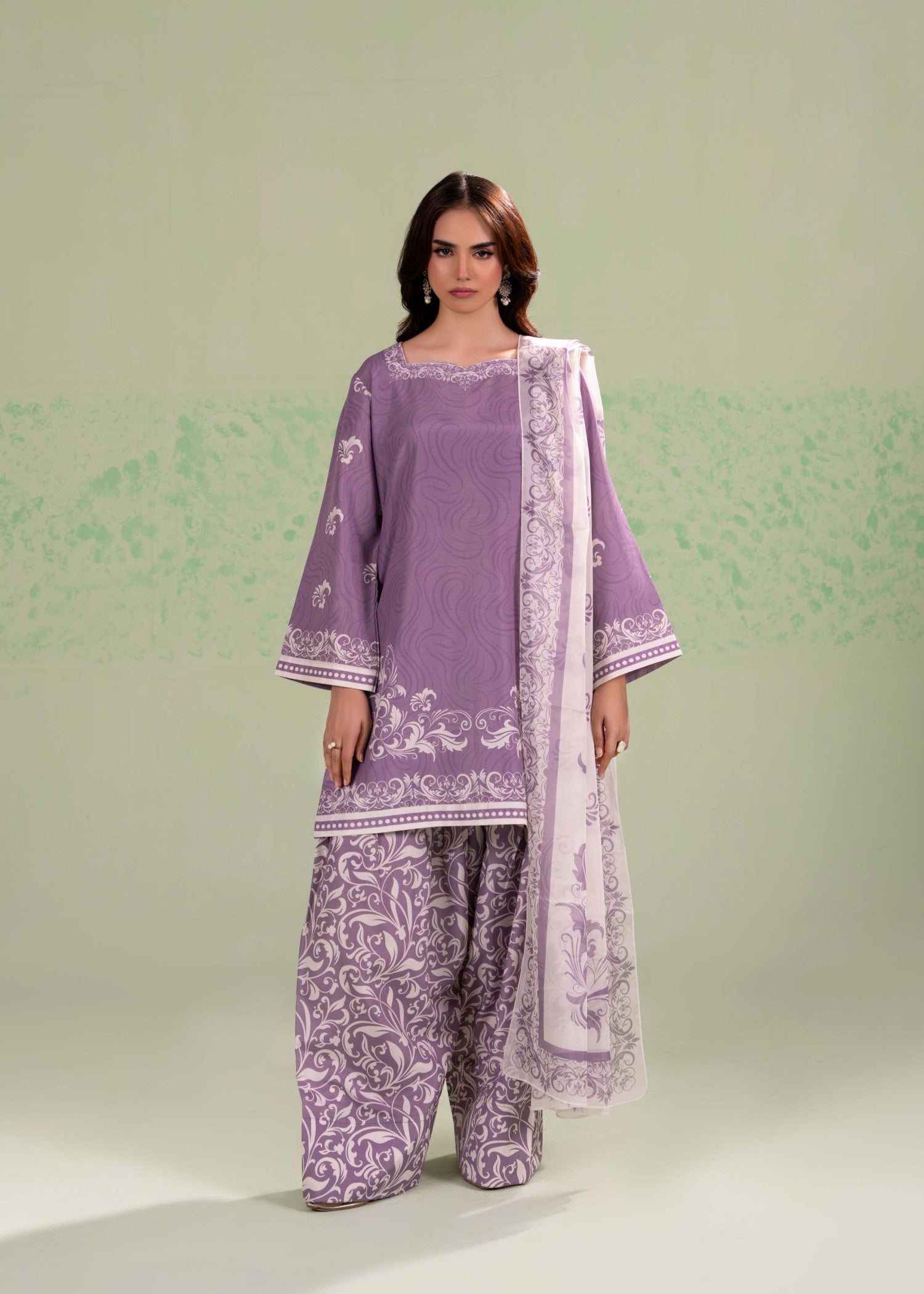 poly lawn Kurta Set in Plum