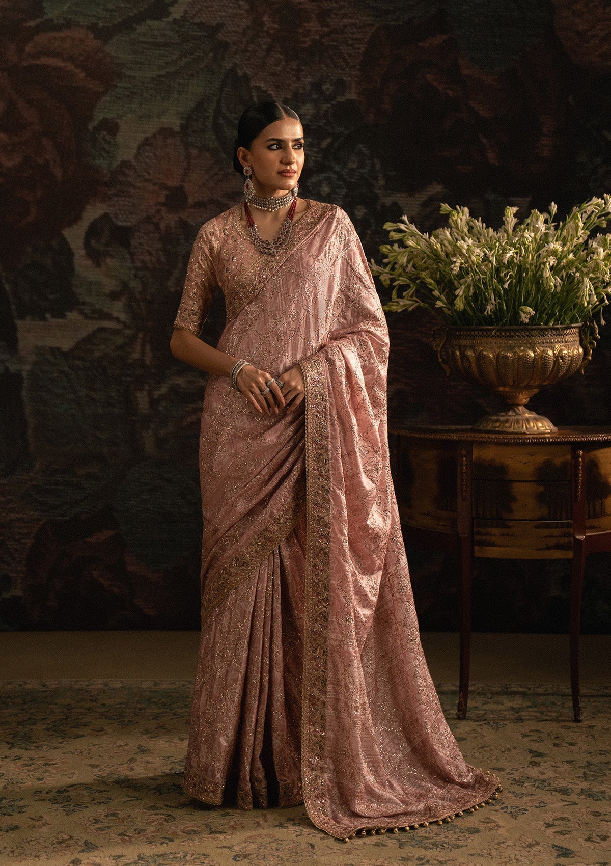 jamawar Unstitched in Pink