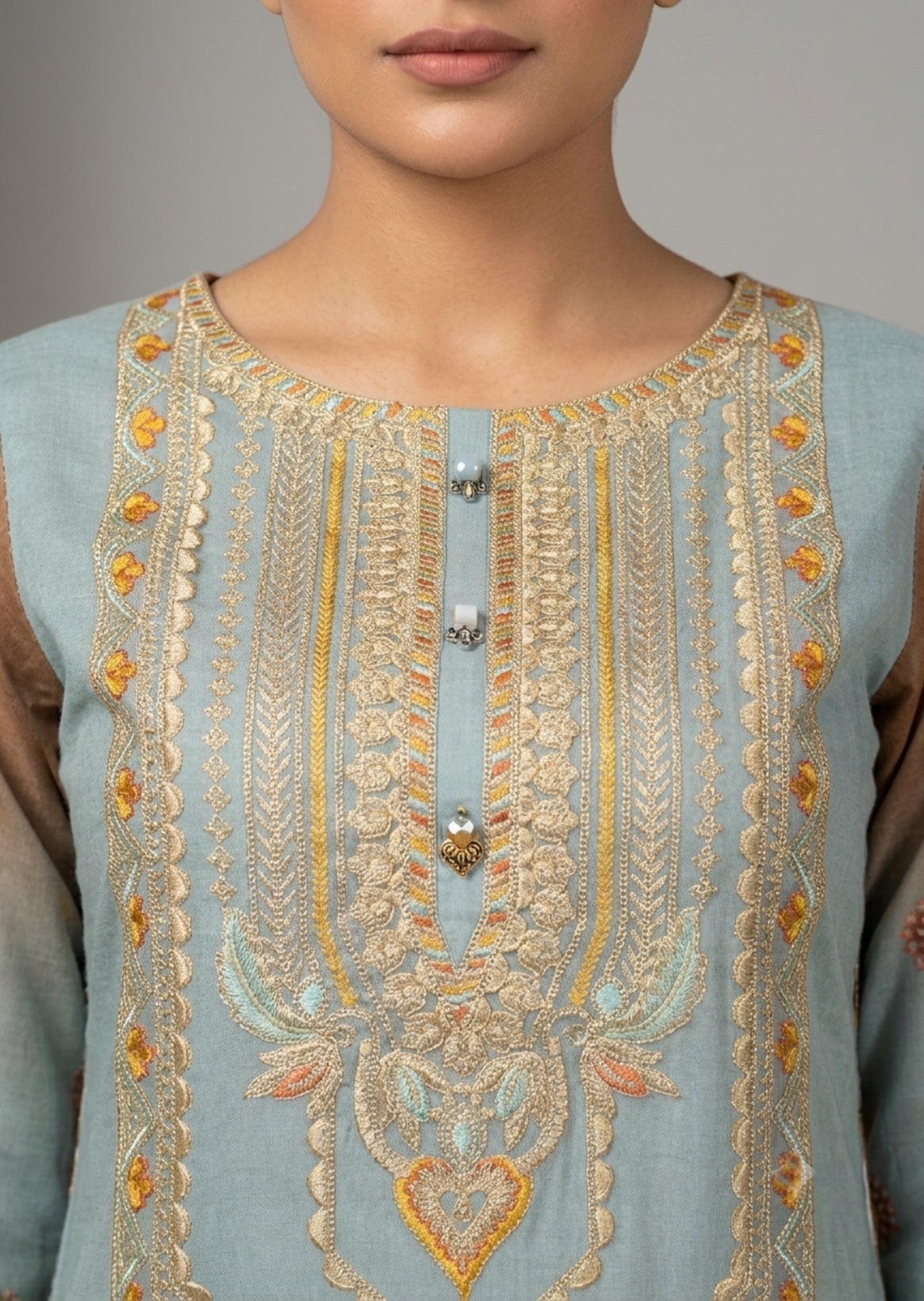 linen Kurta Set in Ice blue