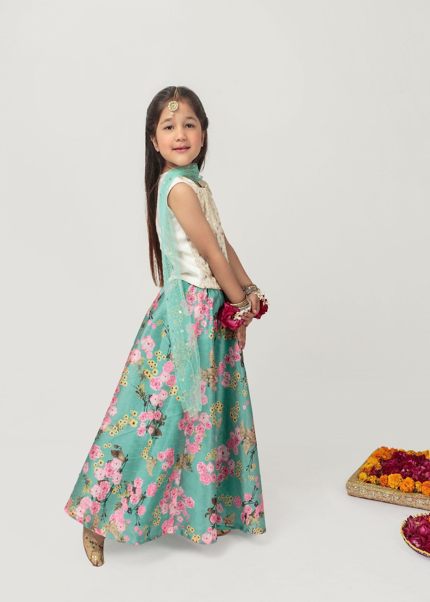 chiffon Lehenga in Sea green