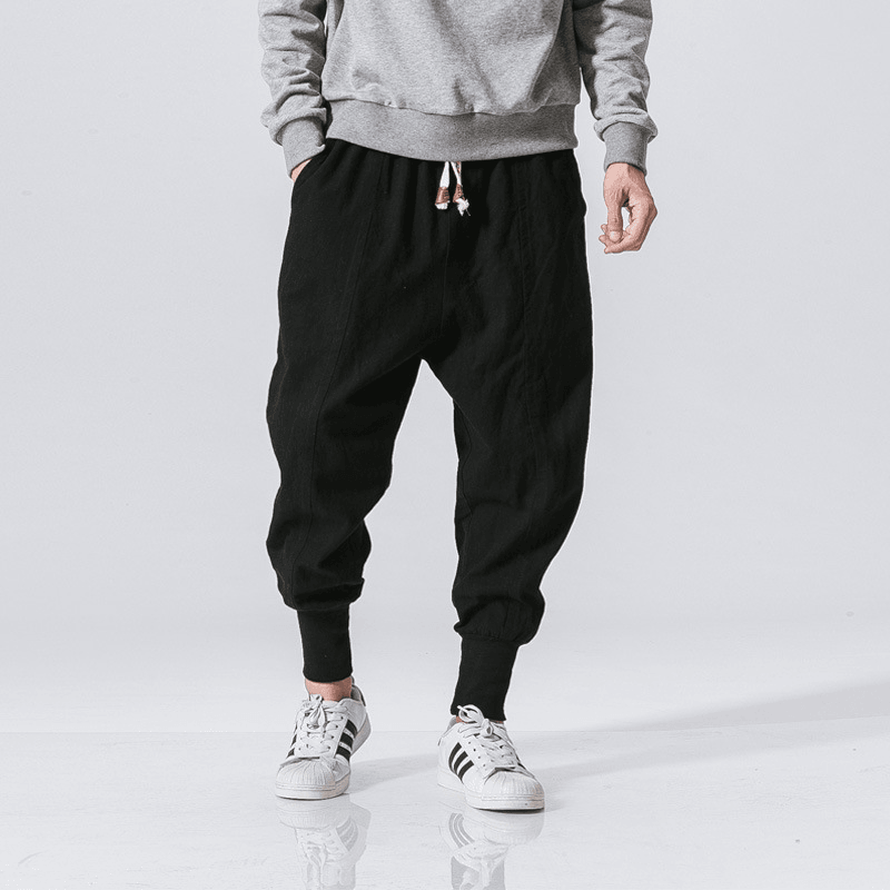 Chinese Style Harem Pants Men Streetwear Casual Joggers Mens Pants Cotton Linen Sweatpants Ankle-Length Men Trousers M-5XL