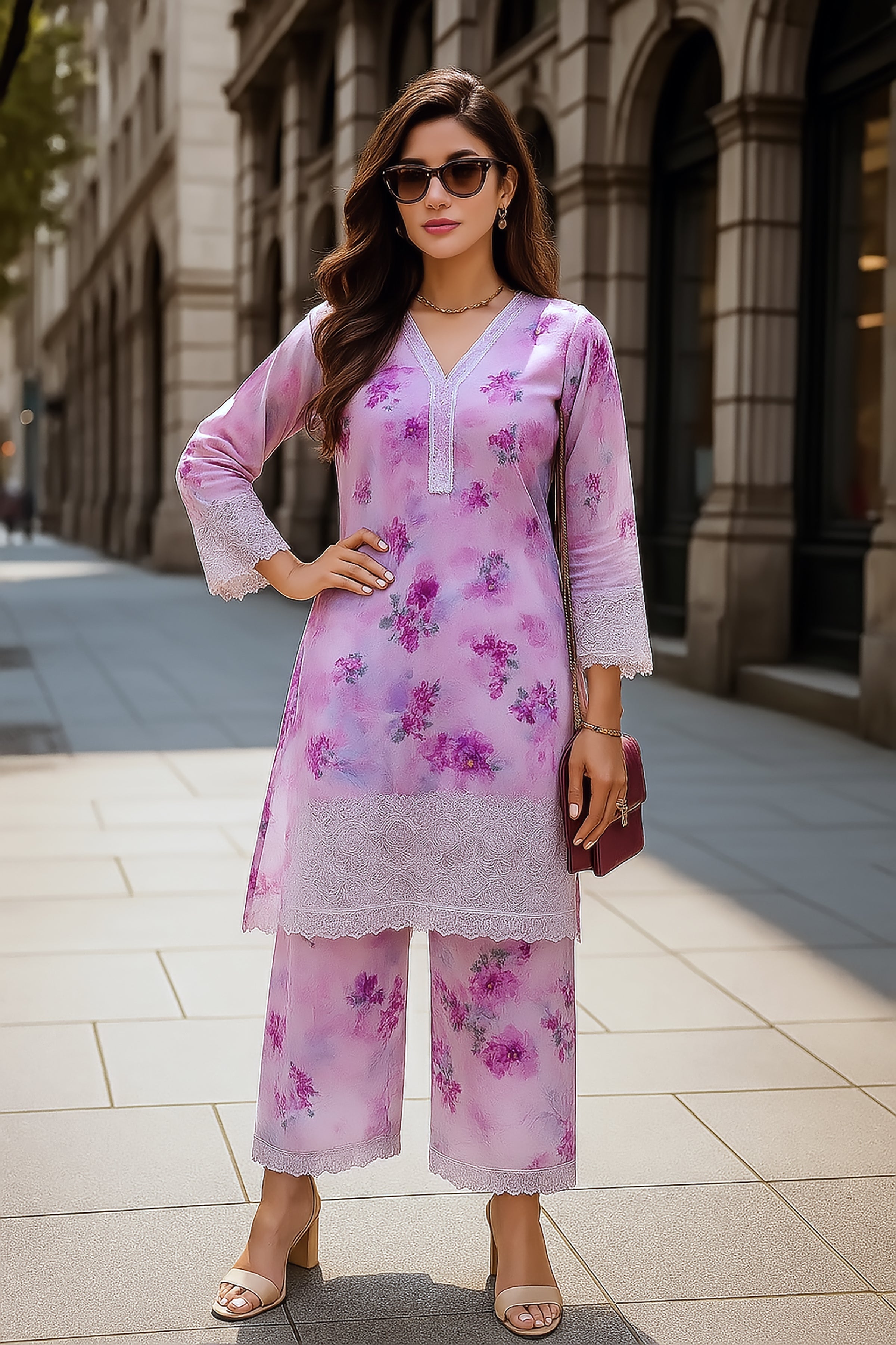 cambric Co Ord Sets in Electric purple