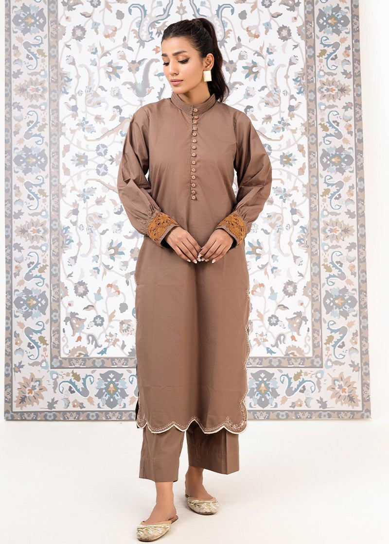 cotton satin Kurta Set in Brown