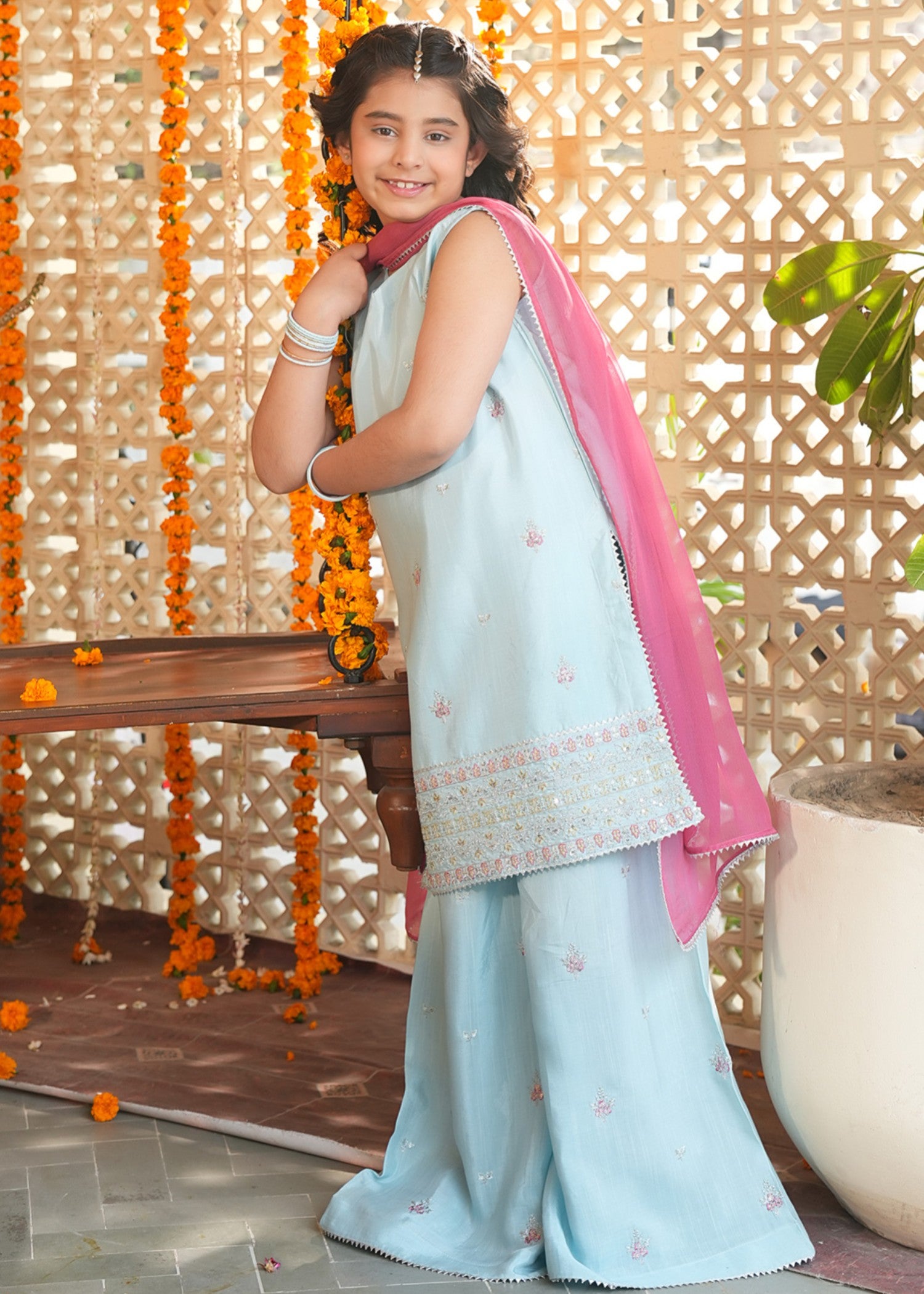 silk Kurta Set in Sky blue