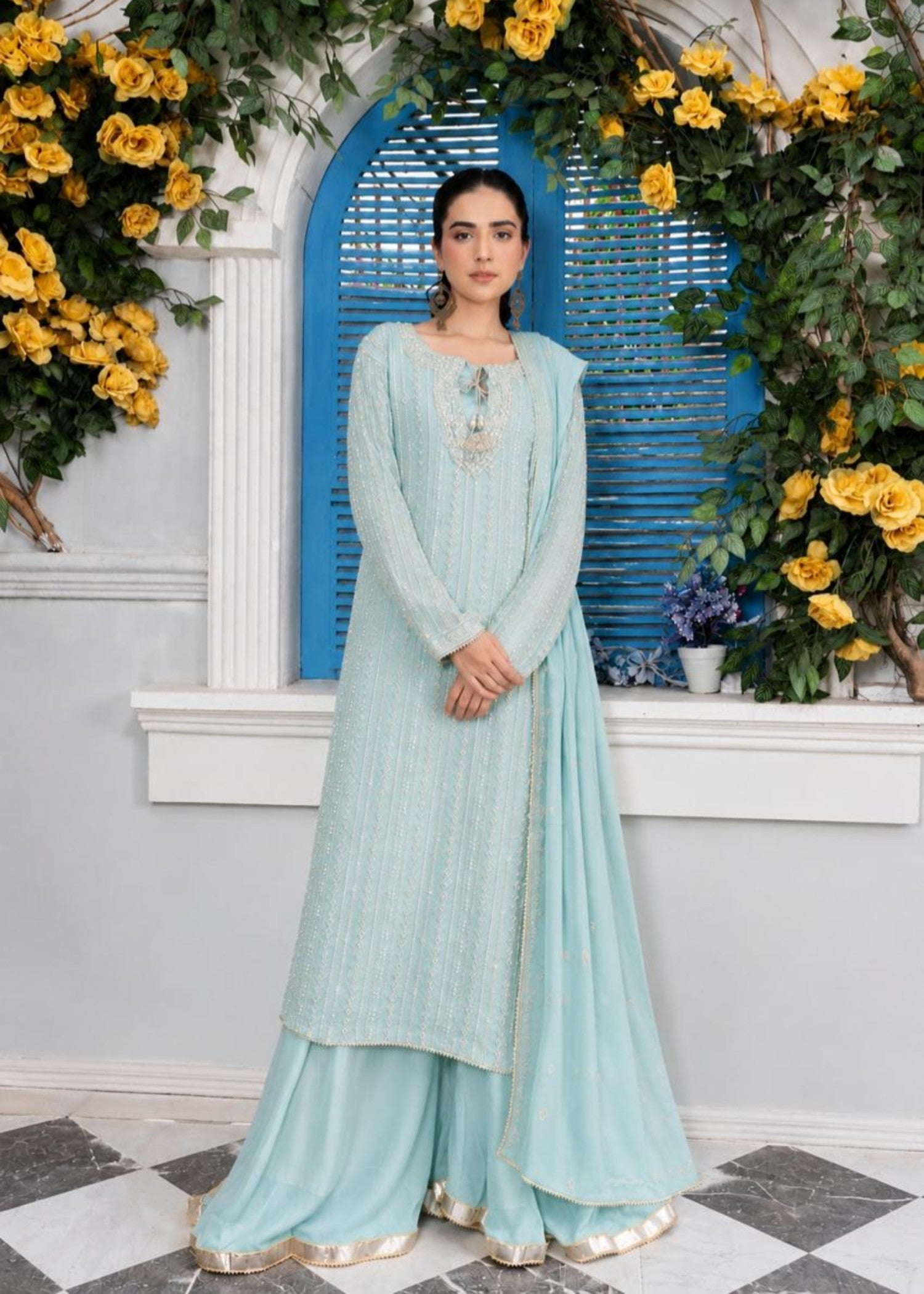 chiffon Sharara in Cloud blue