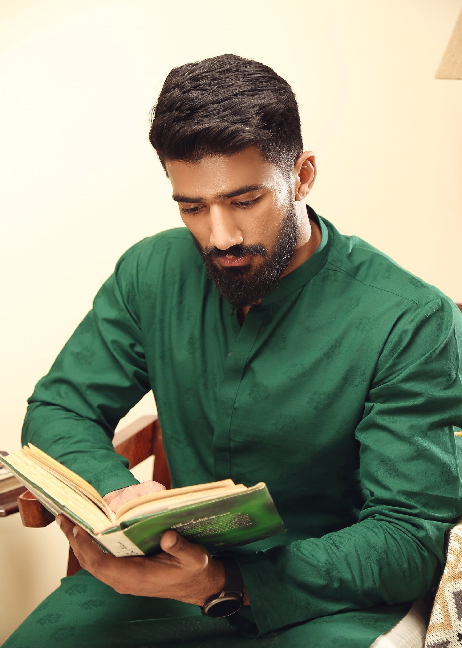 cotton dobby Kurta in Forest green by Istor House Of Premium Fabrics