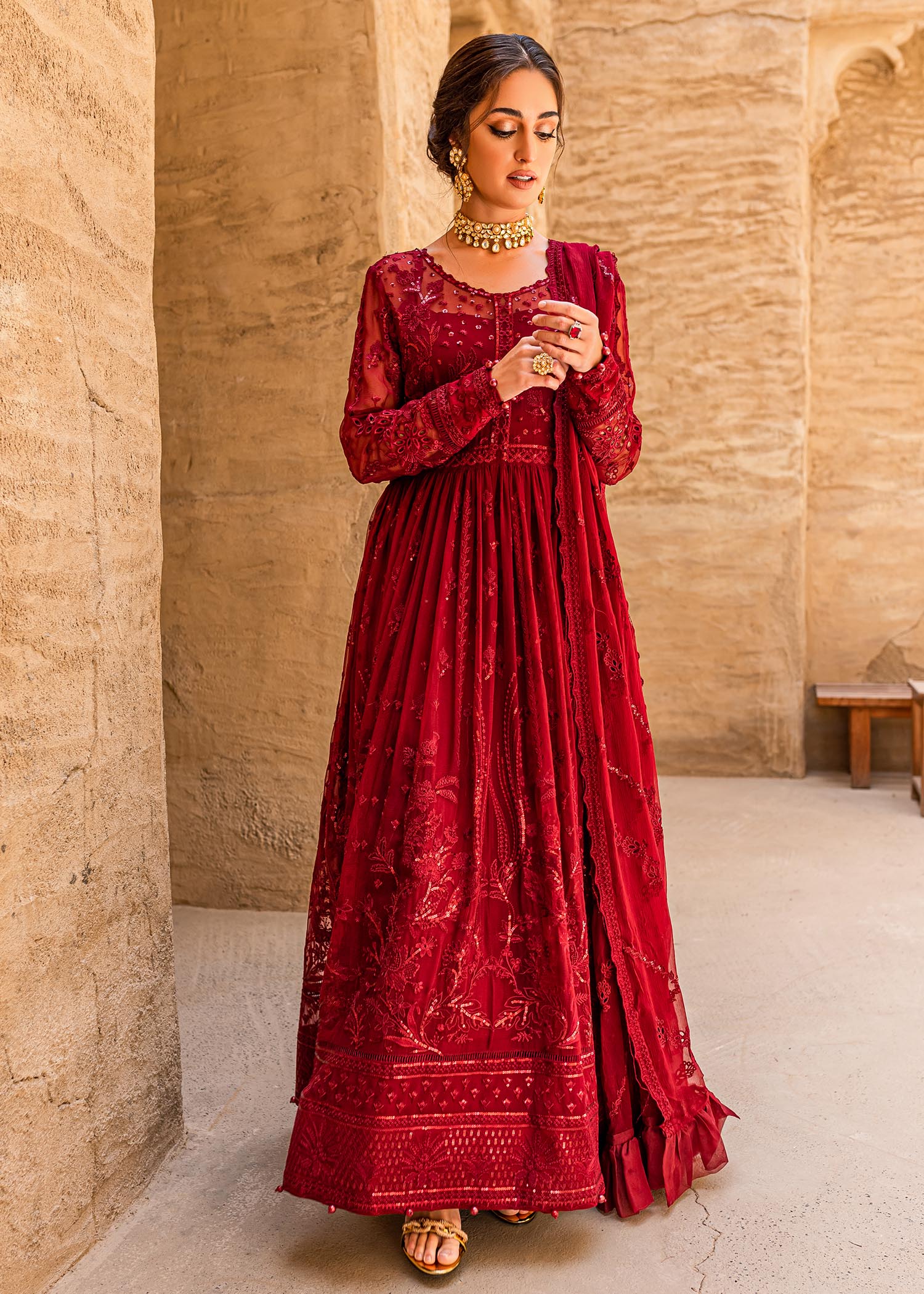 chiffon Unstitched in Cherry red