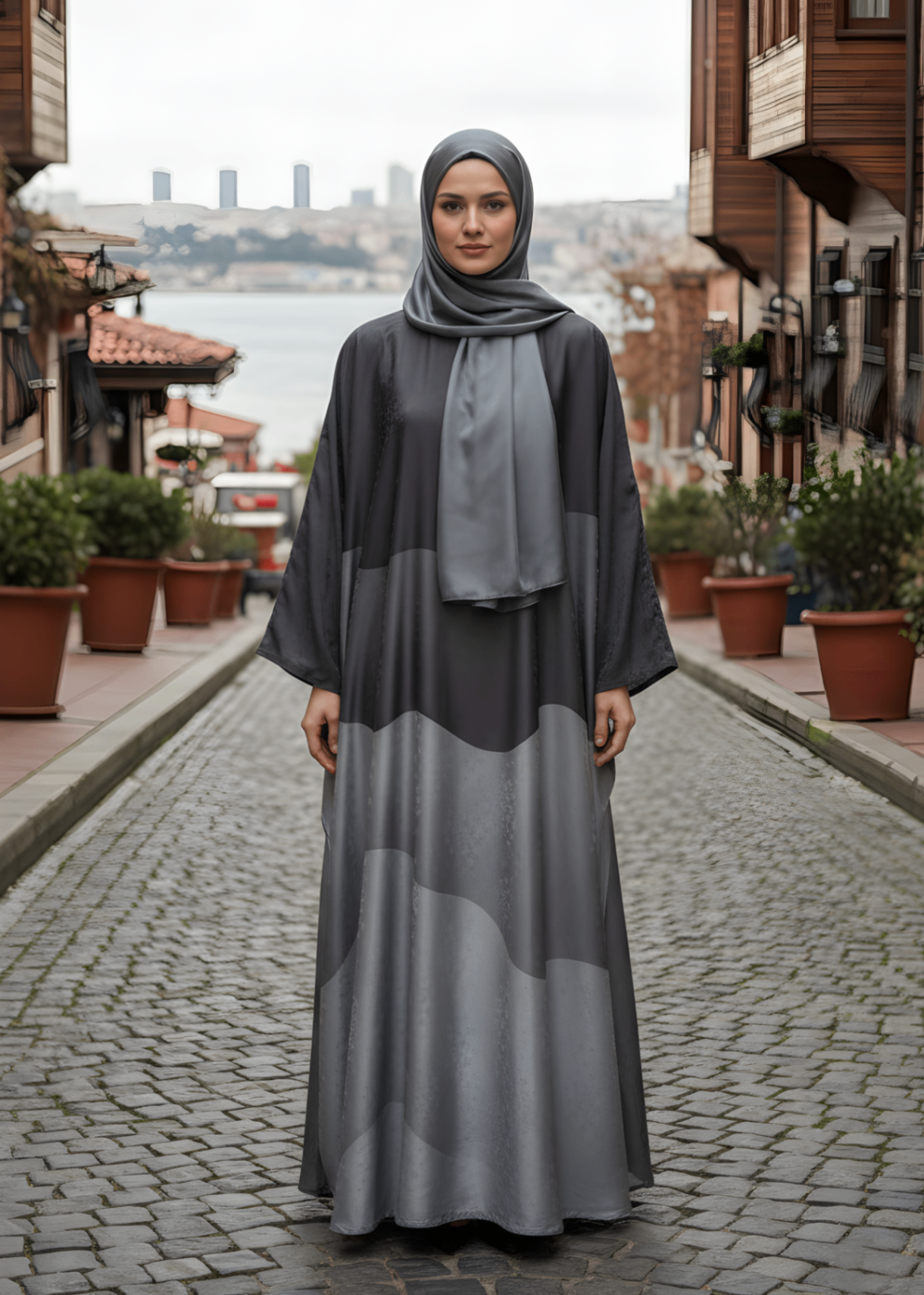 jacquard georgette Abaya in Grey
