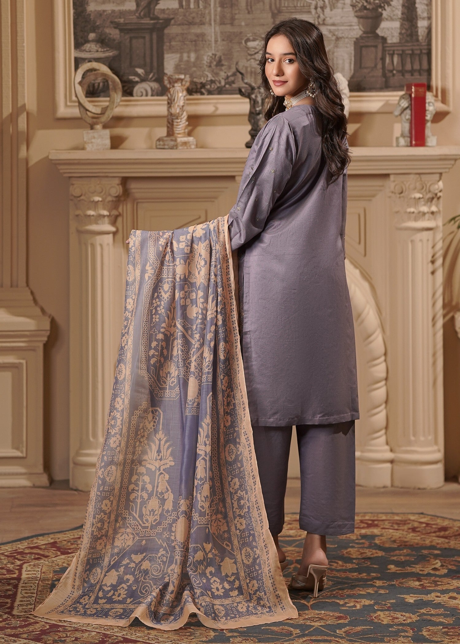 khaddi net Kurta Set in Mauve