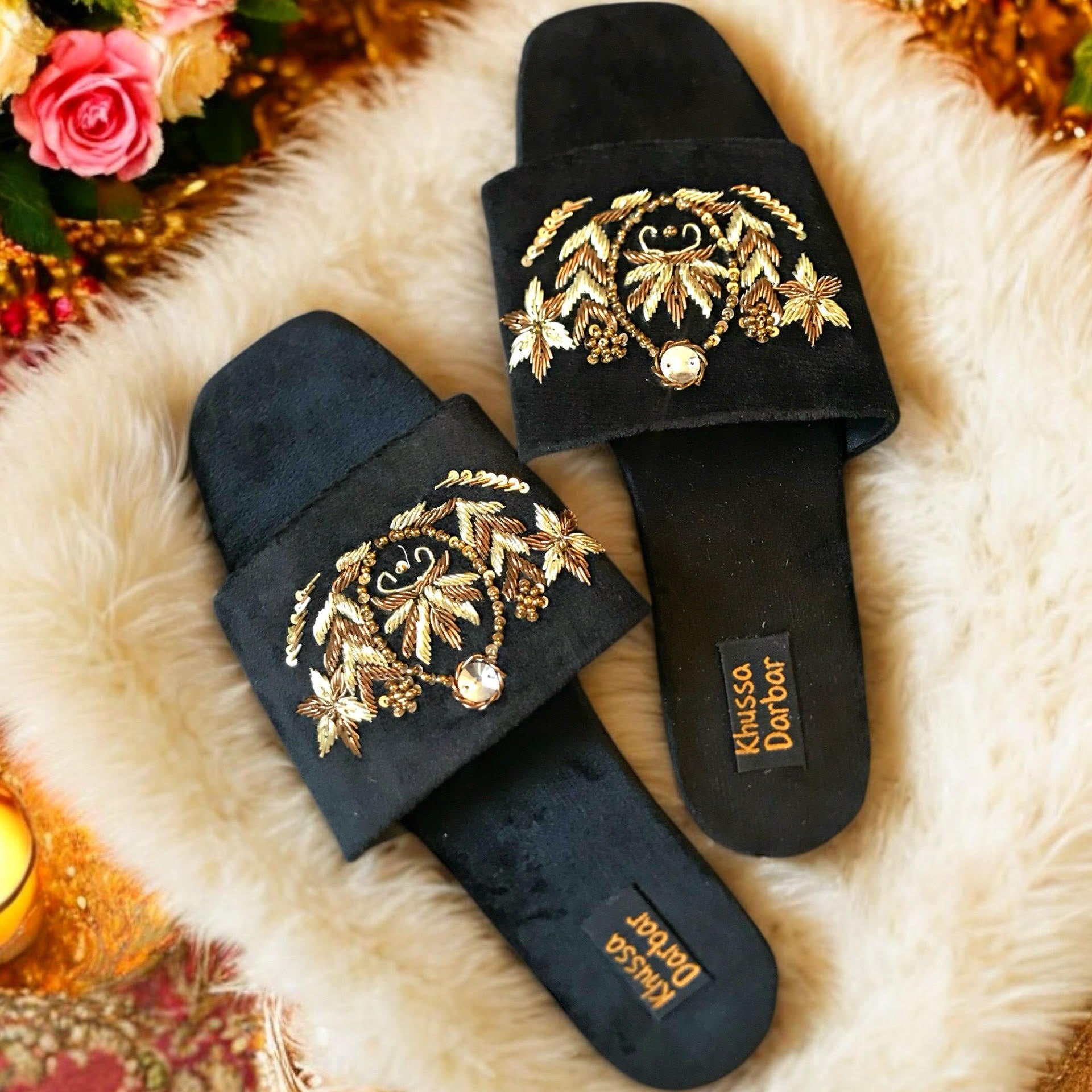 Slides in Jet black by - High Quality Women Slides HMA1004
