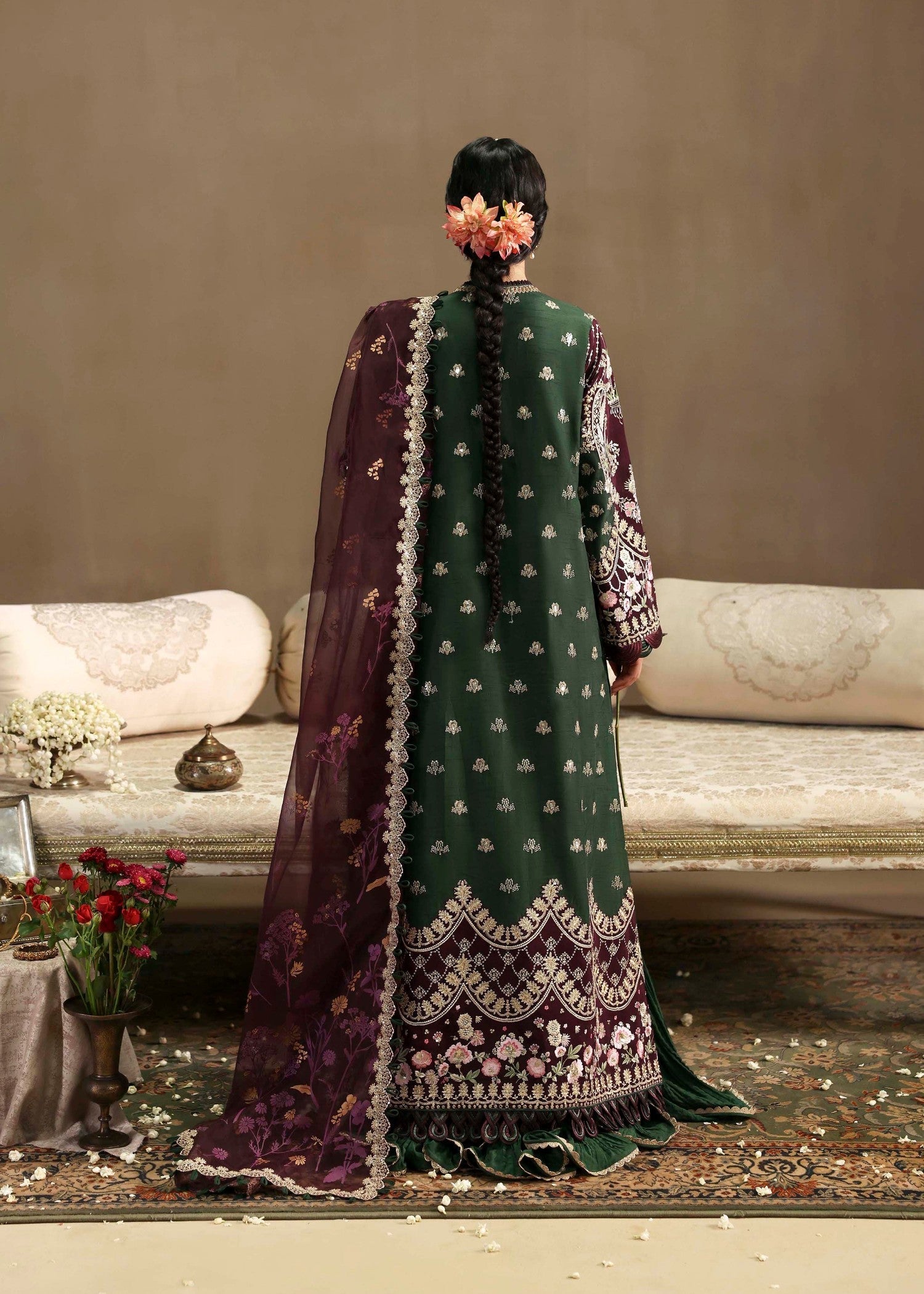 raw silk Sharara in Purple, green