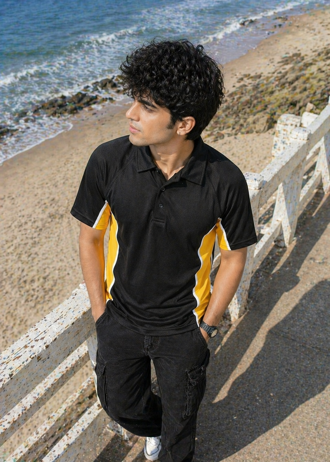 polyester Polo Shirt in Black, yellow