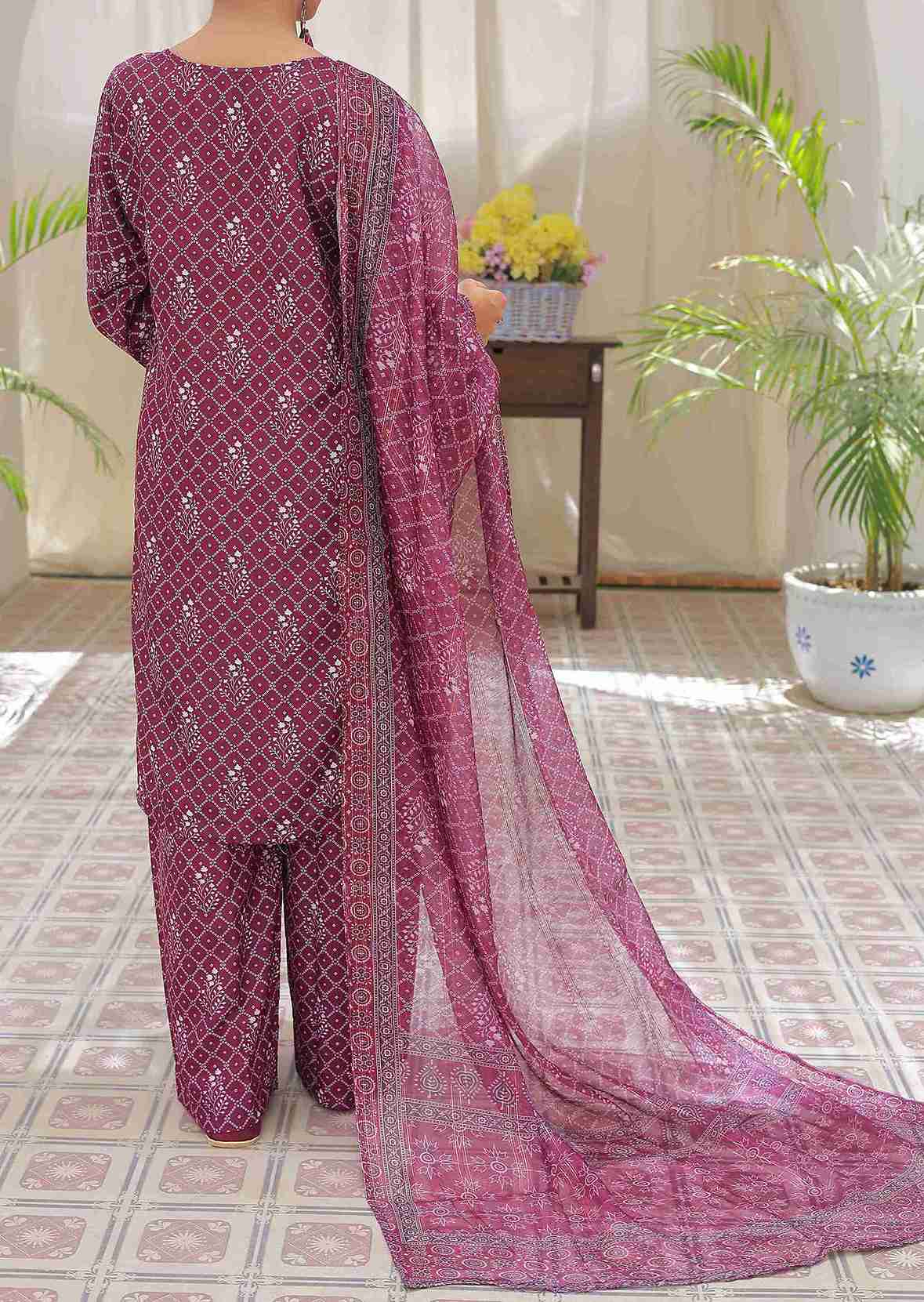 swiss lawn Kurta Set in Plum