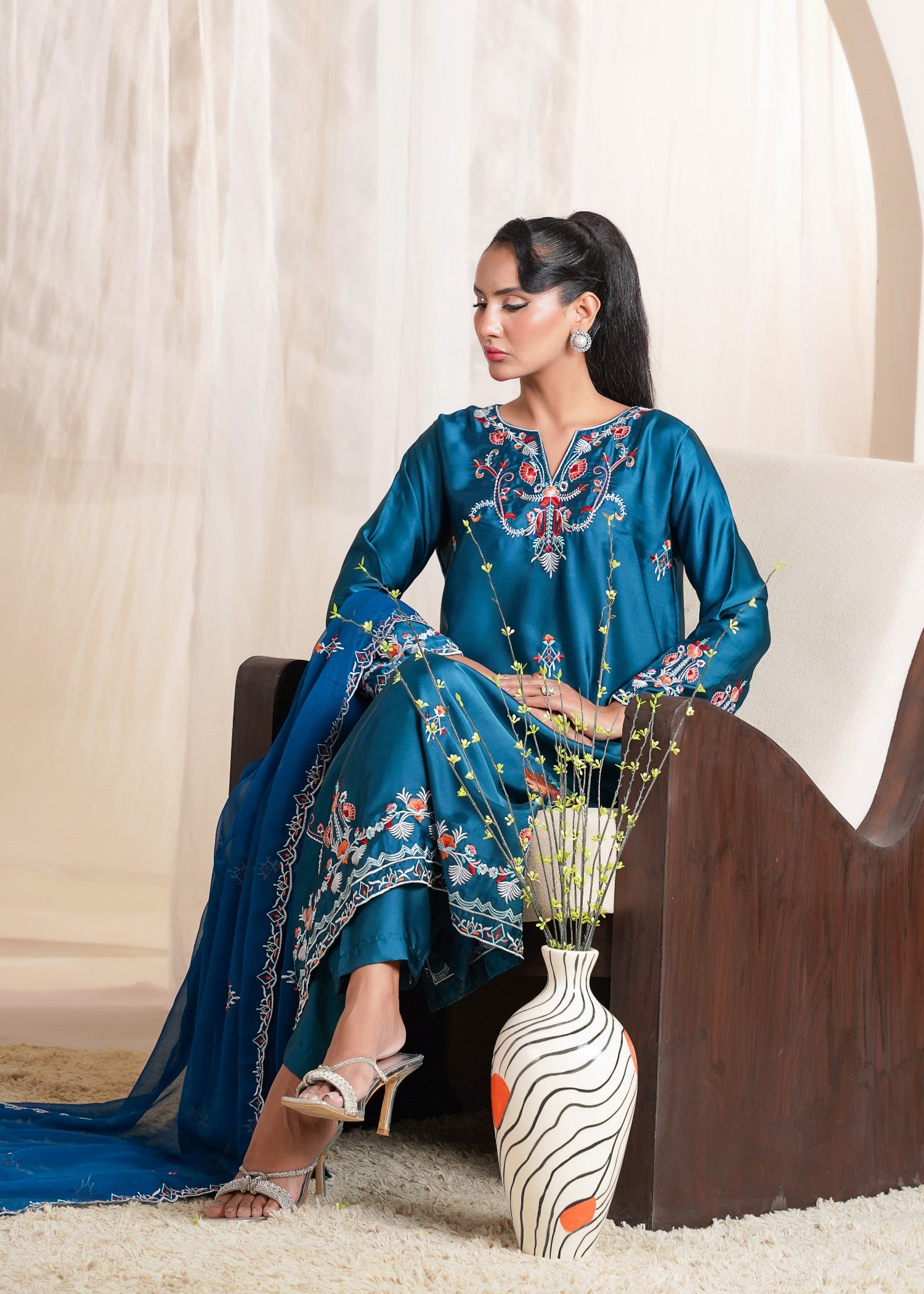 silk Kaftan in Sapphire blue