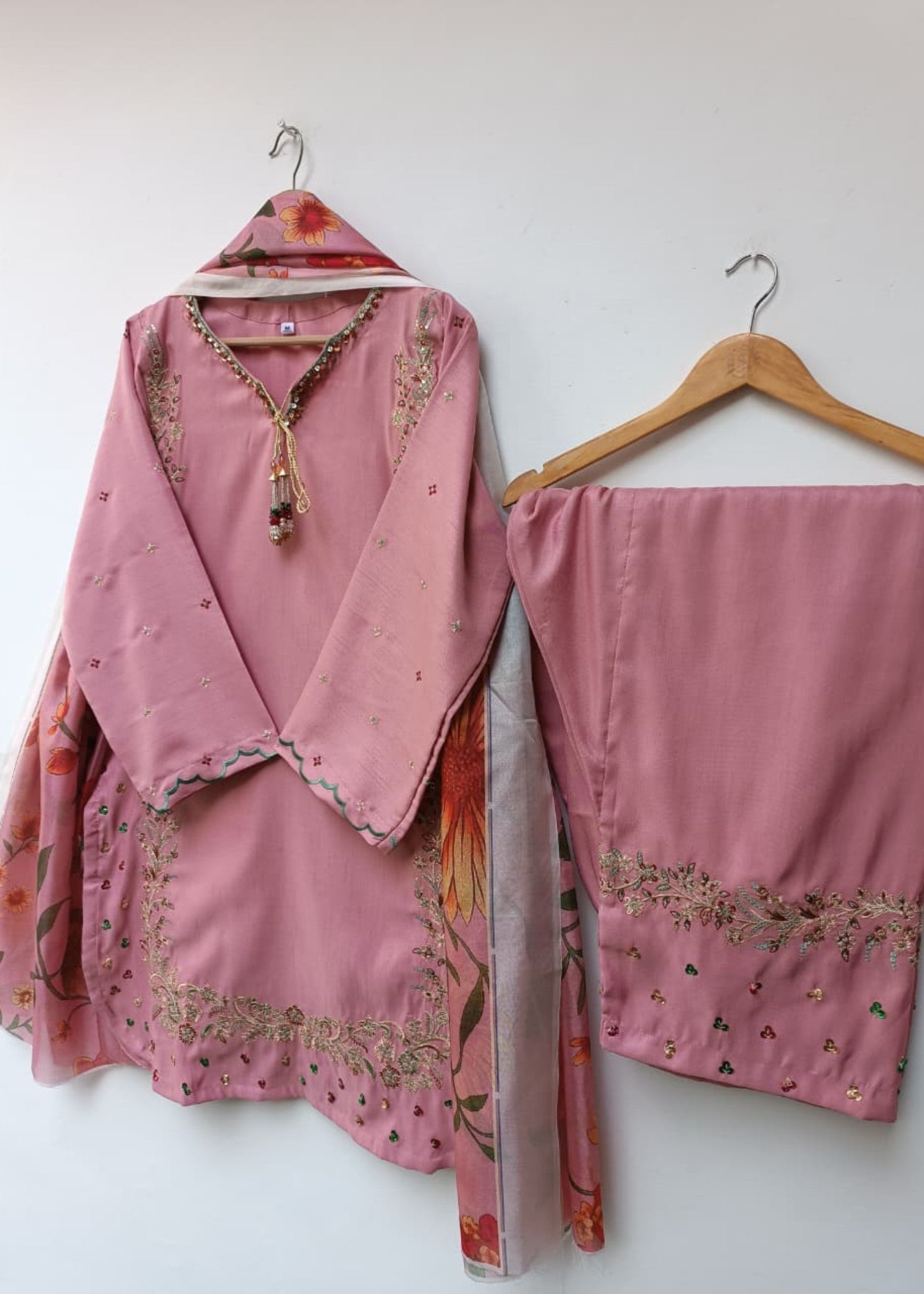 raw silk Kurta Set in Blush pink