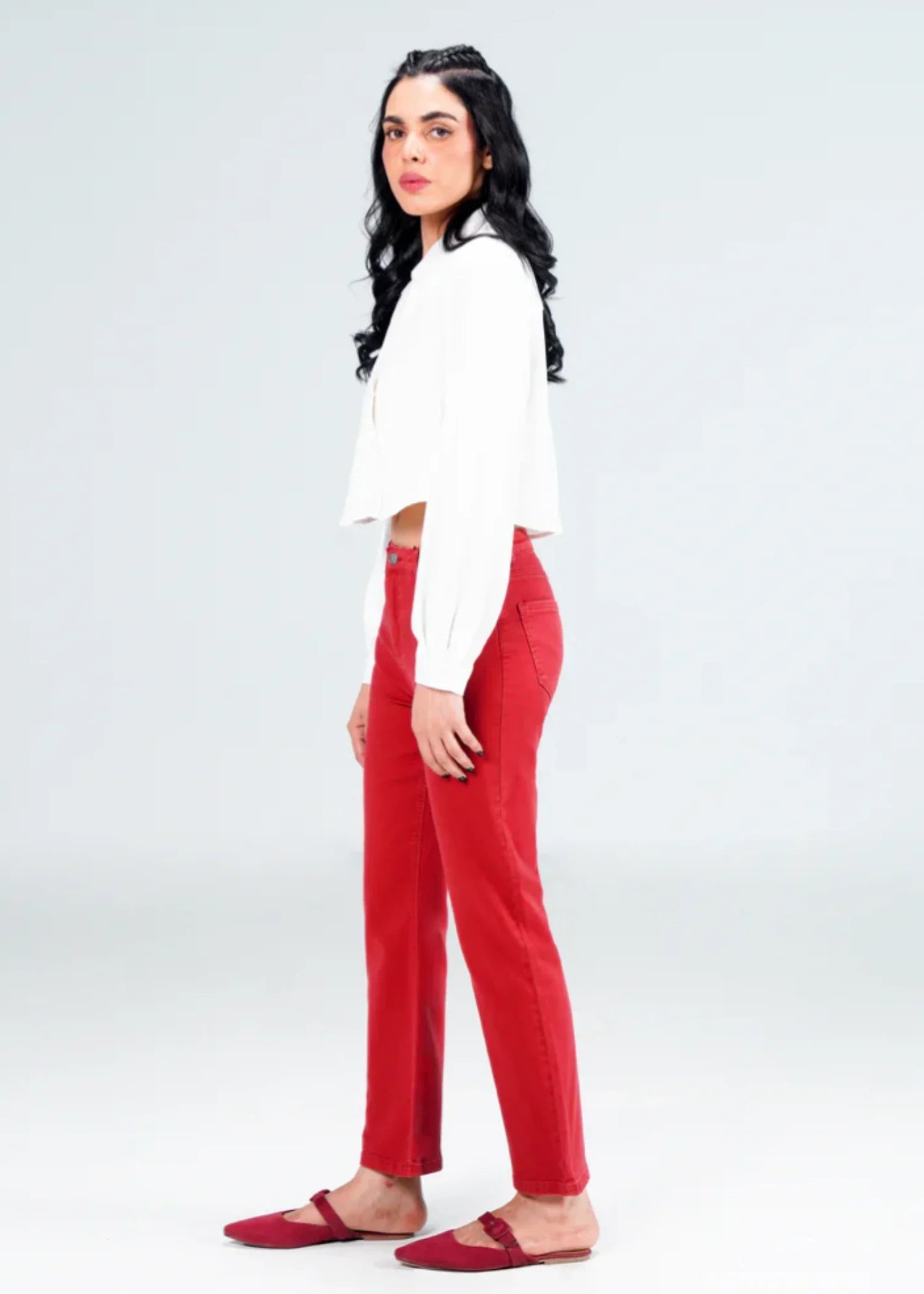 stretch denim Pants in Maroon