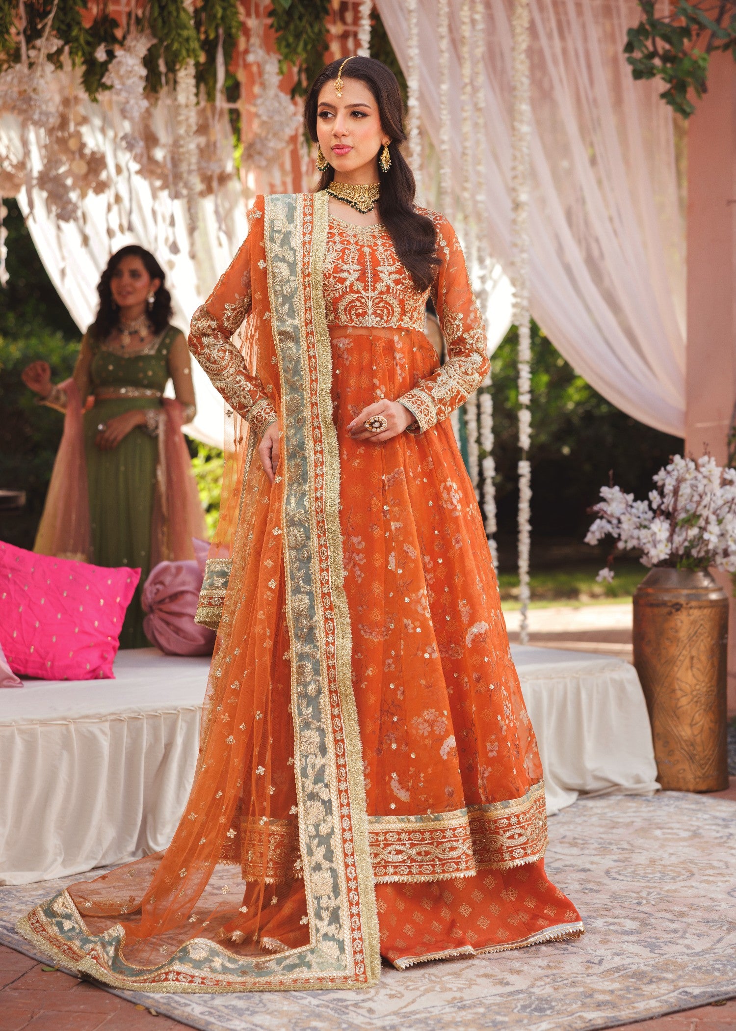 organza Lehenga in Orange